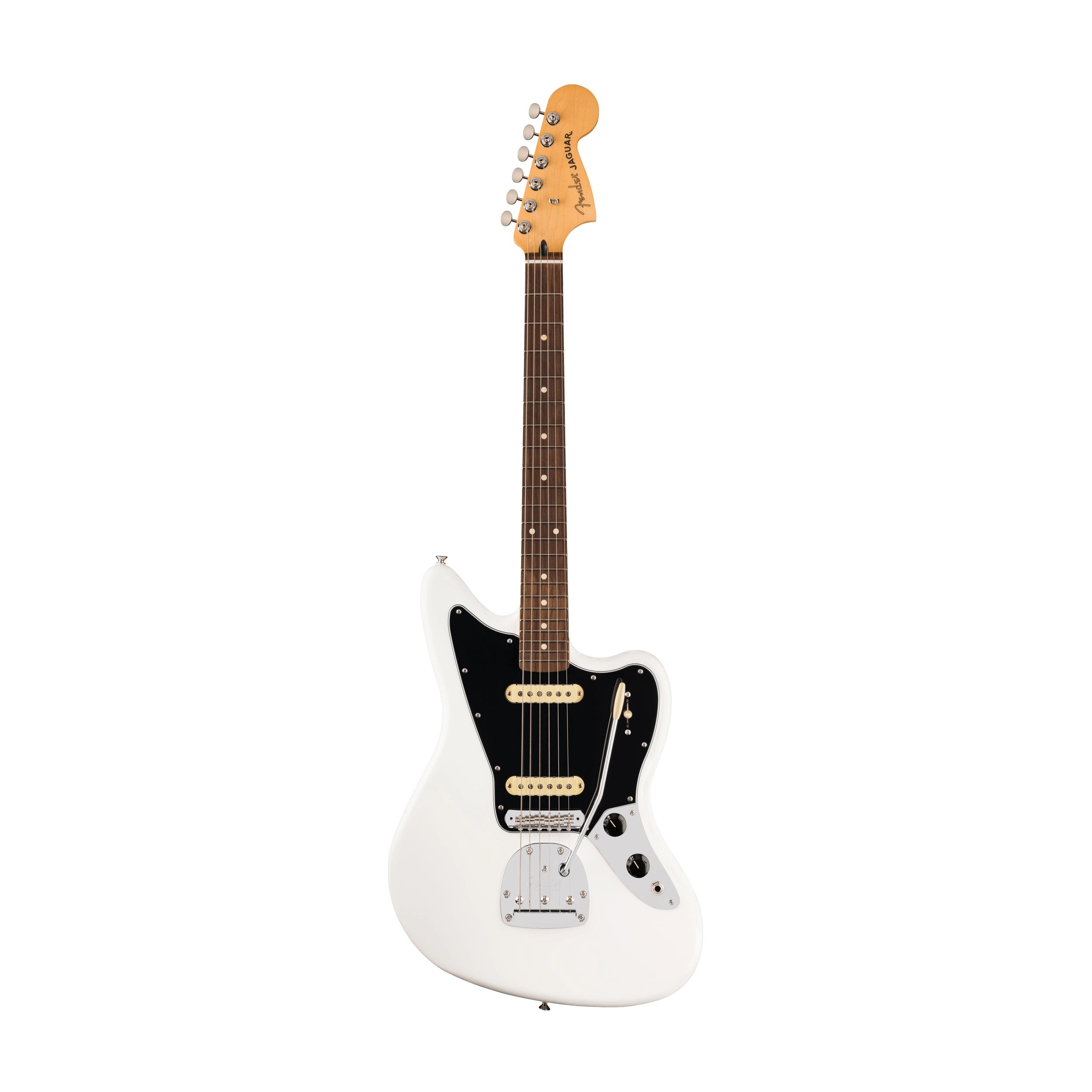 Front view image of Fender Player Il Jaguar Electric Guitar - Polar White Color with black pickguard