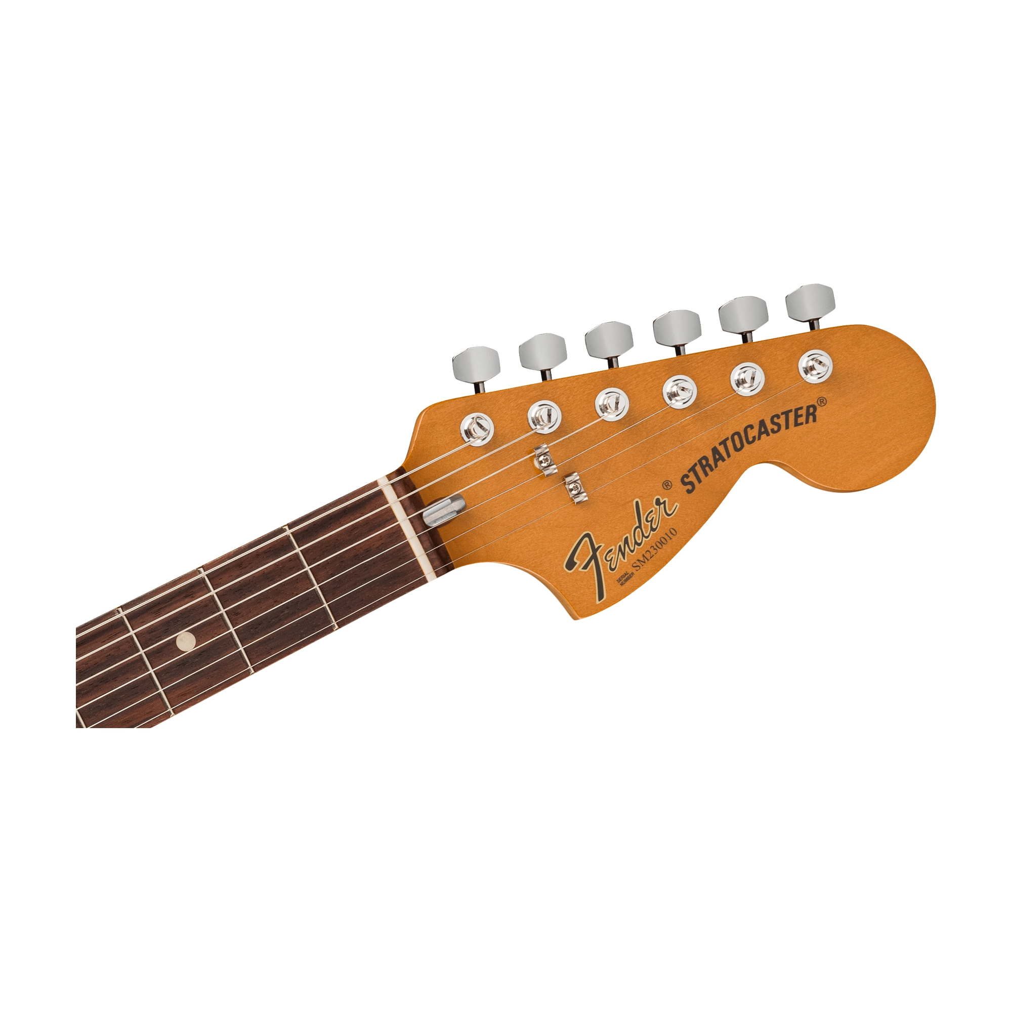 Fender Stratocaster guitar headstock on a white background