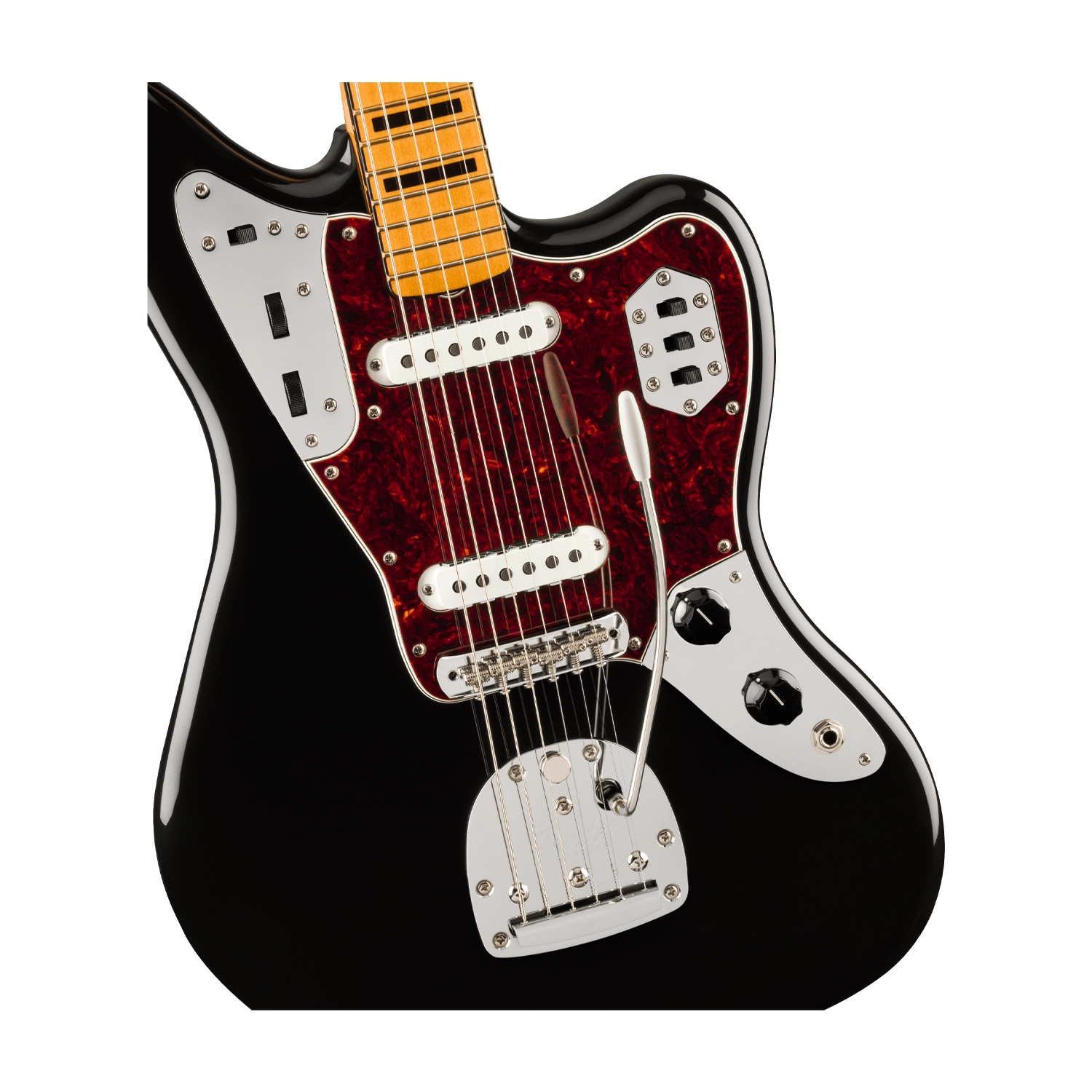 Fender Vintera Il 70's Jaguar Electric Guitar - Black color, tortoiseshell pickguard