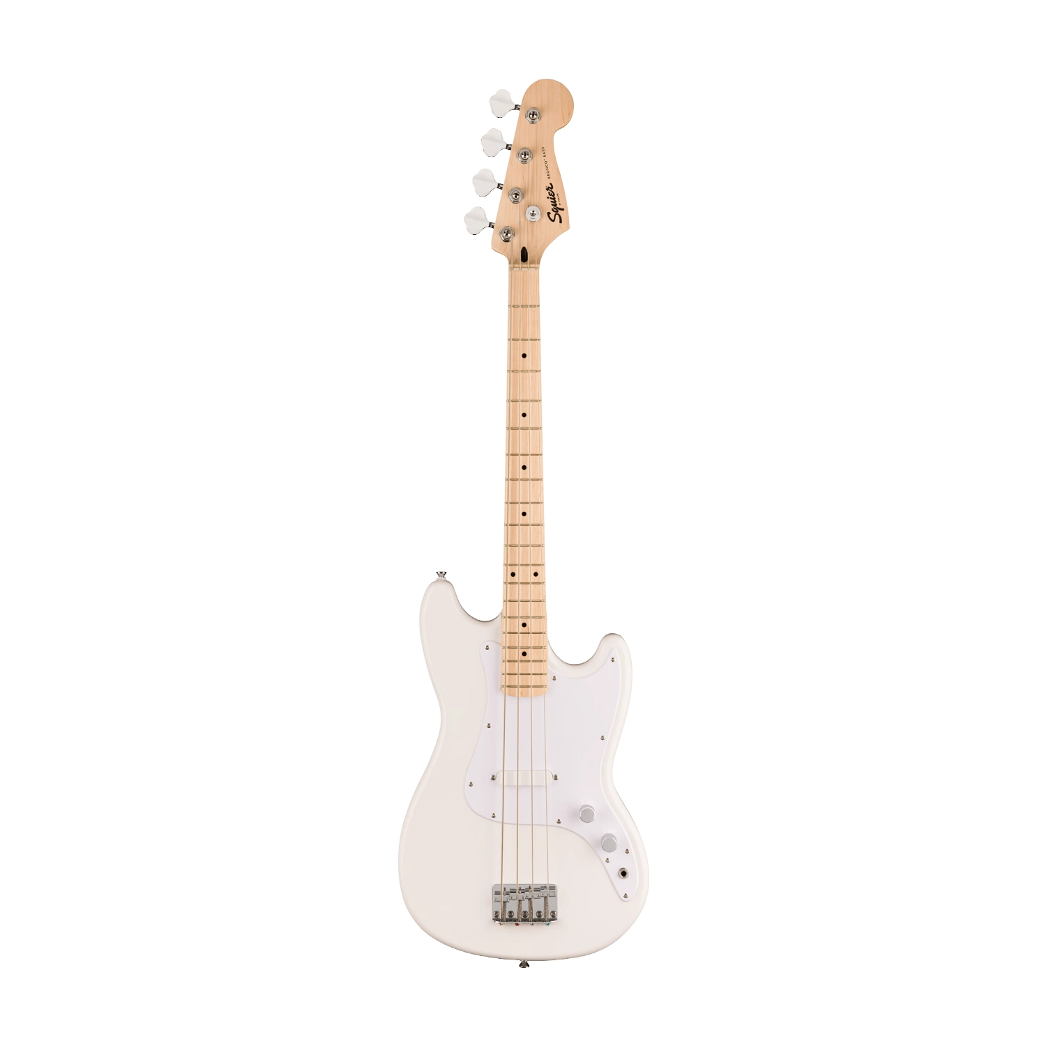 Squier Sonic Bronco Electric Bass Guitar - Artic White front side view