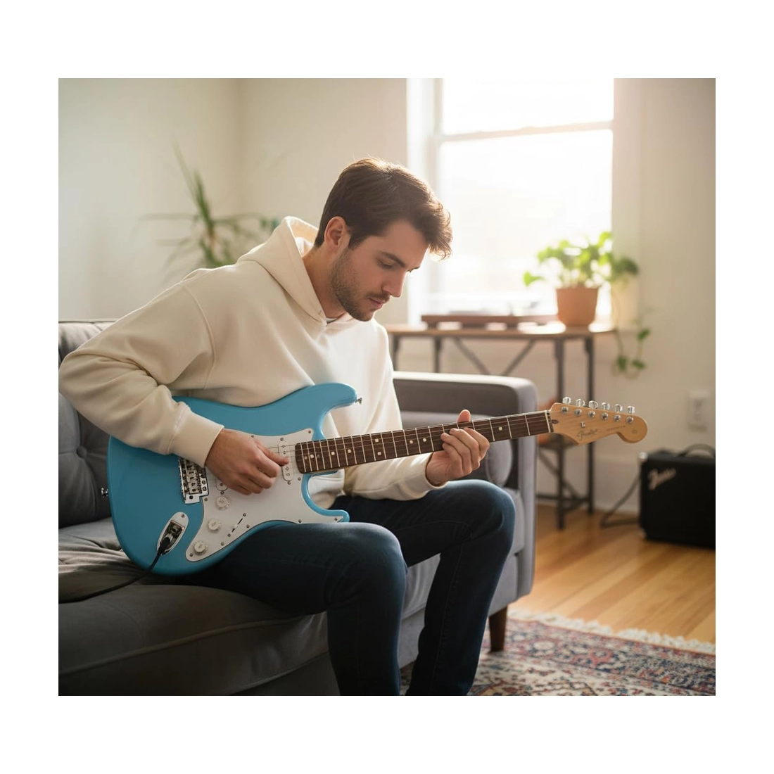 Fender Squier Debut Series HSS Stratocaster Beginner Electric Guitar - Daphne Blue