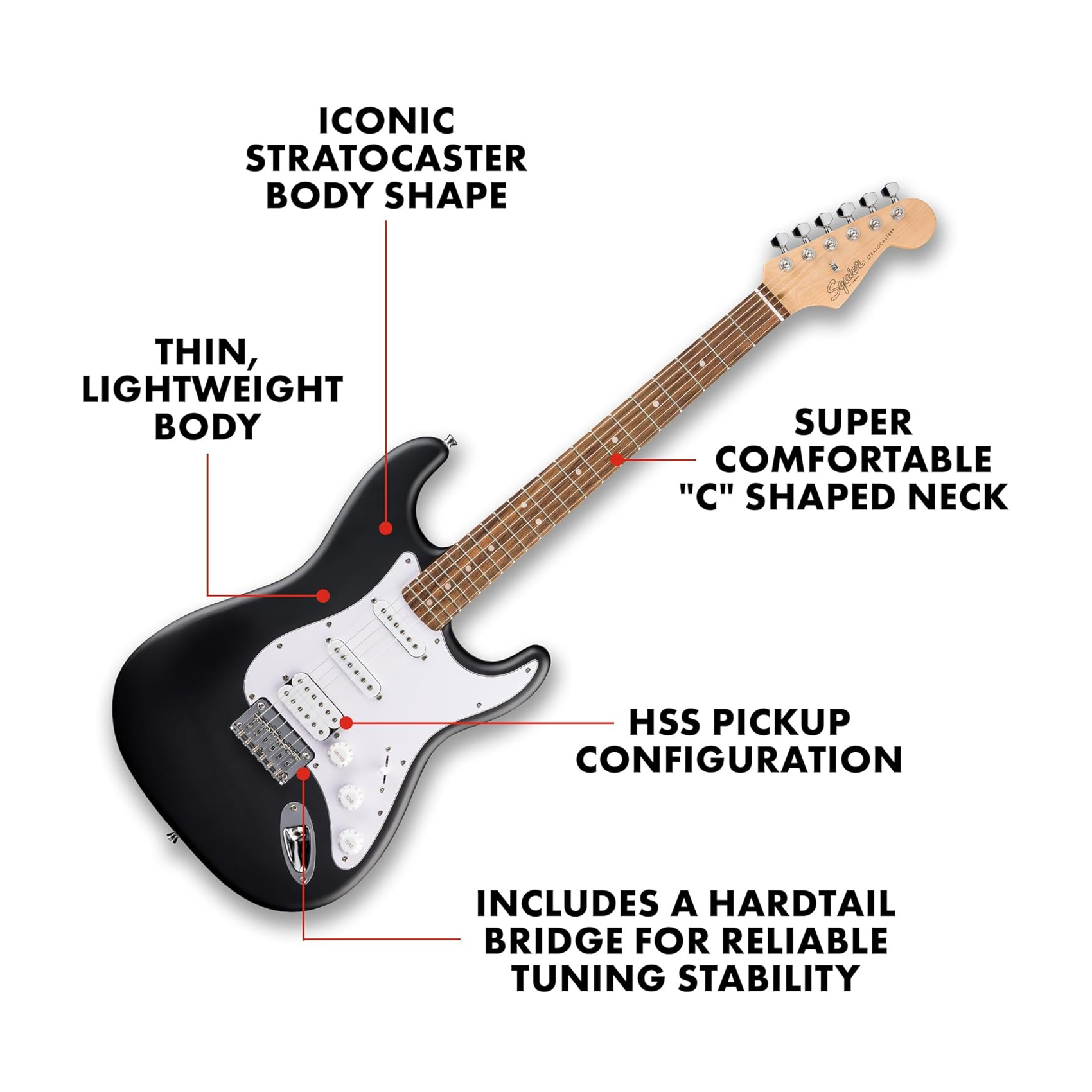 Fender Squier Debut Series Stratocaster HT HSS Electric Guitar - Black