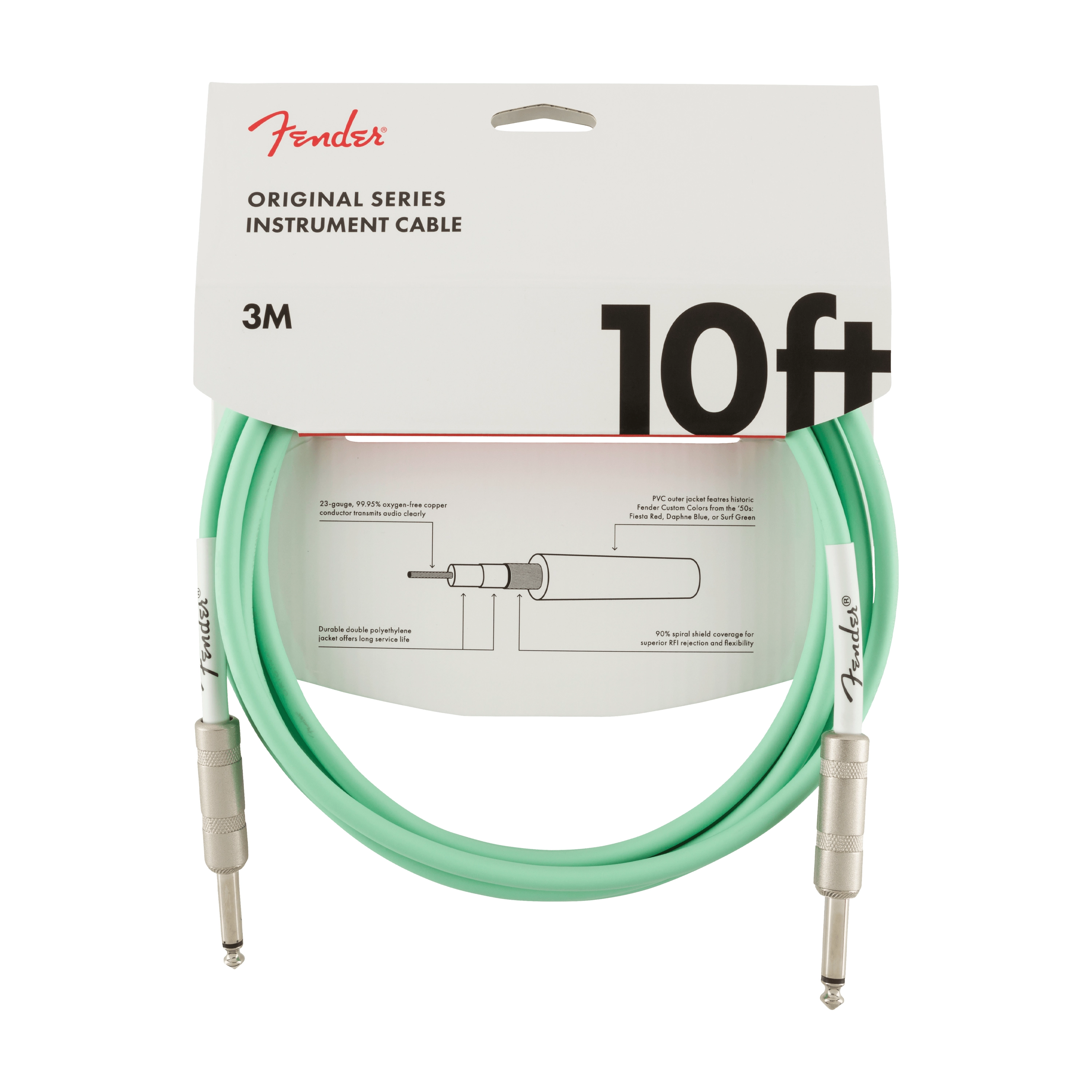 Fender original Series 15' TS Male 1/4 - TS Male 1/4 Instrument Cable - Surf Green