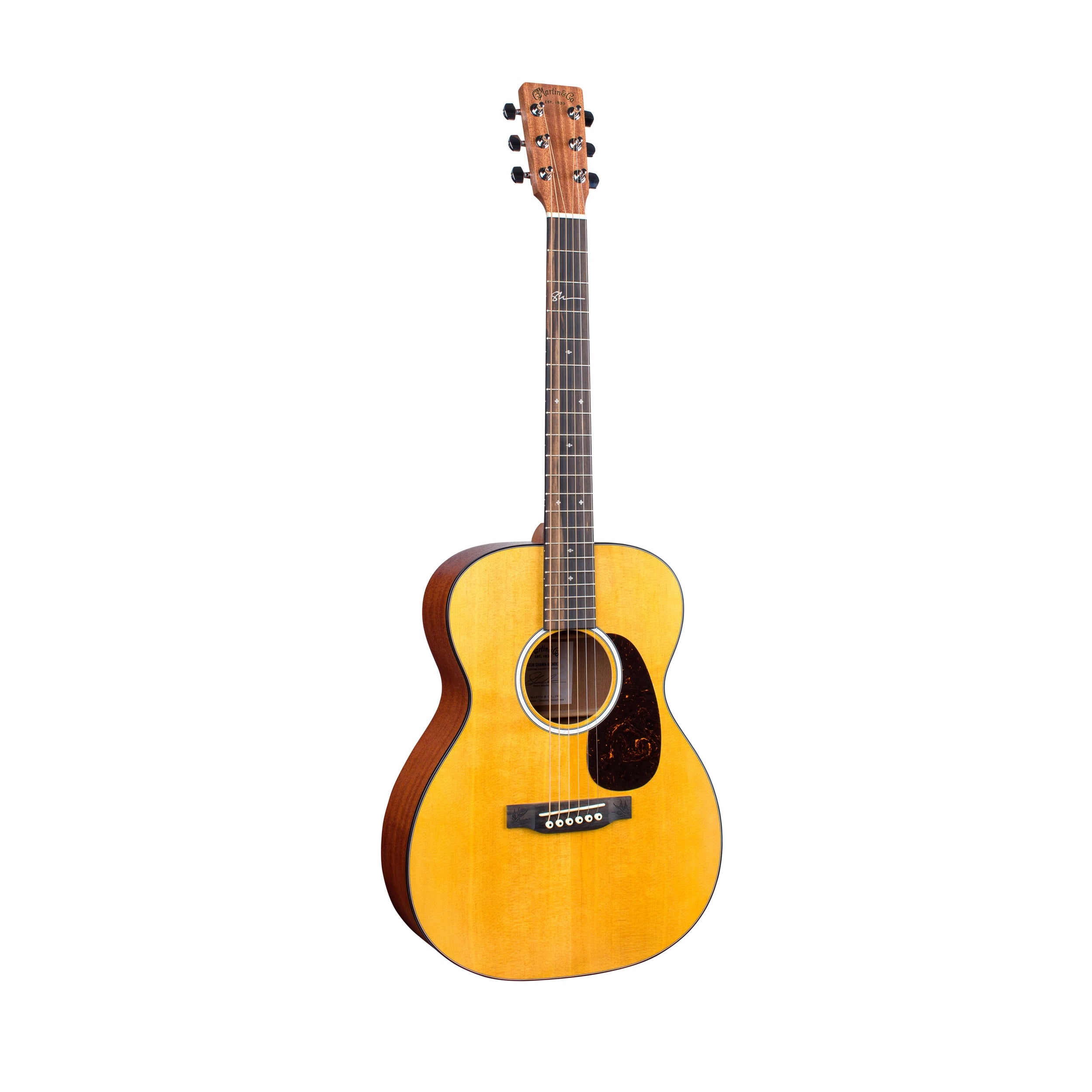 Front tilted view of Martin 000JR-10E Shawn Mendes Signature Acoustic-Electric Guitar - Natural color