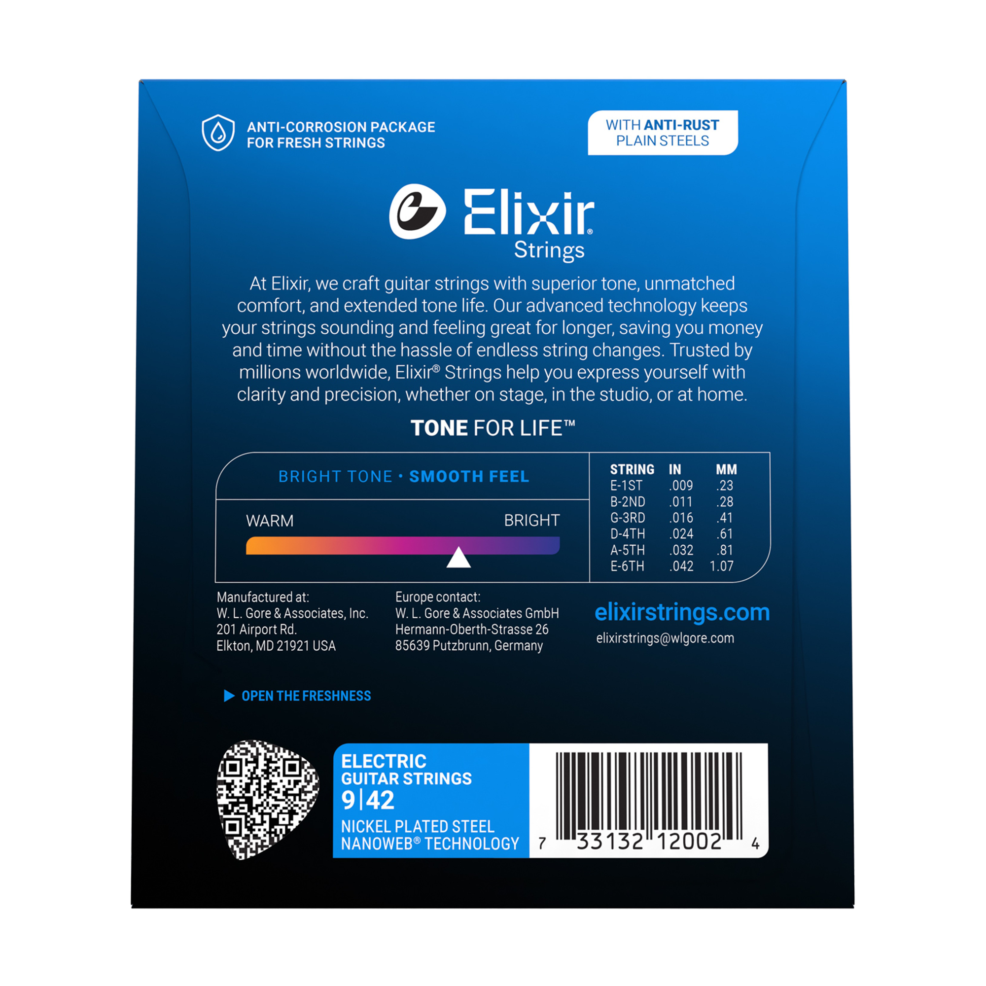 Cuerdas Elixir 12002 Acero Niquelado para Guitarra Eléctrica con Tecnología NANOWEB - .009-.042