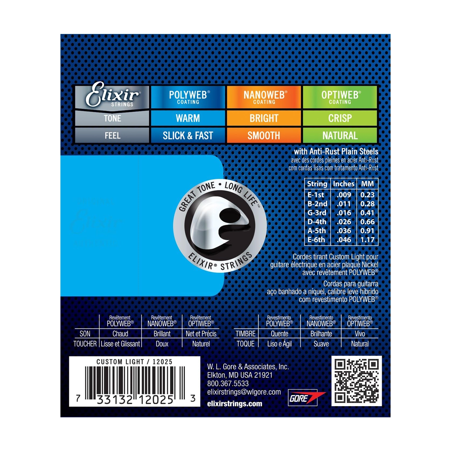 Elixir 12025 Polyweb Custom Light 9-42 Coated Electric Guitar Strings