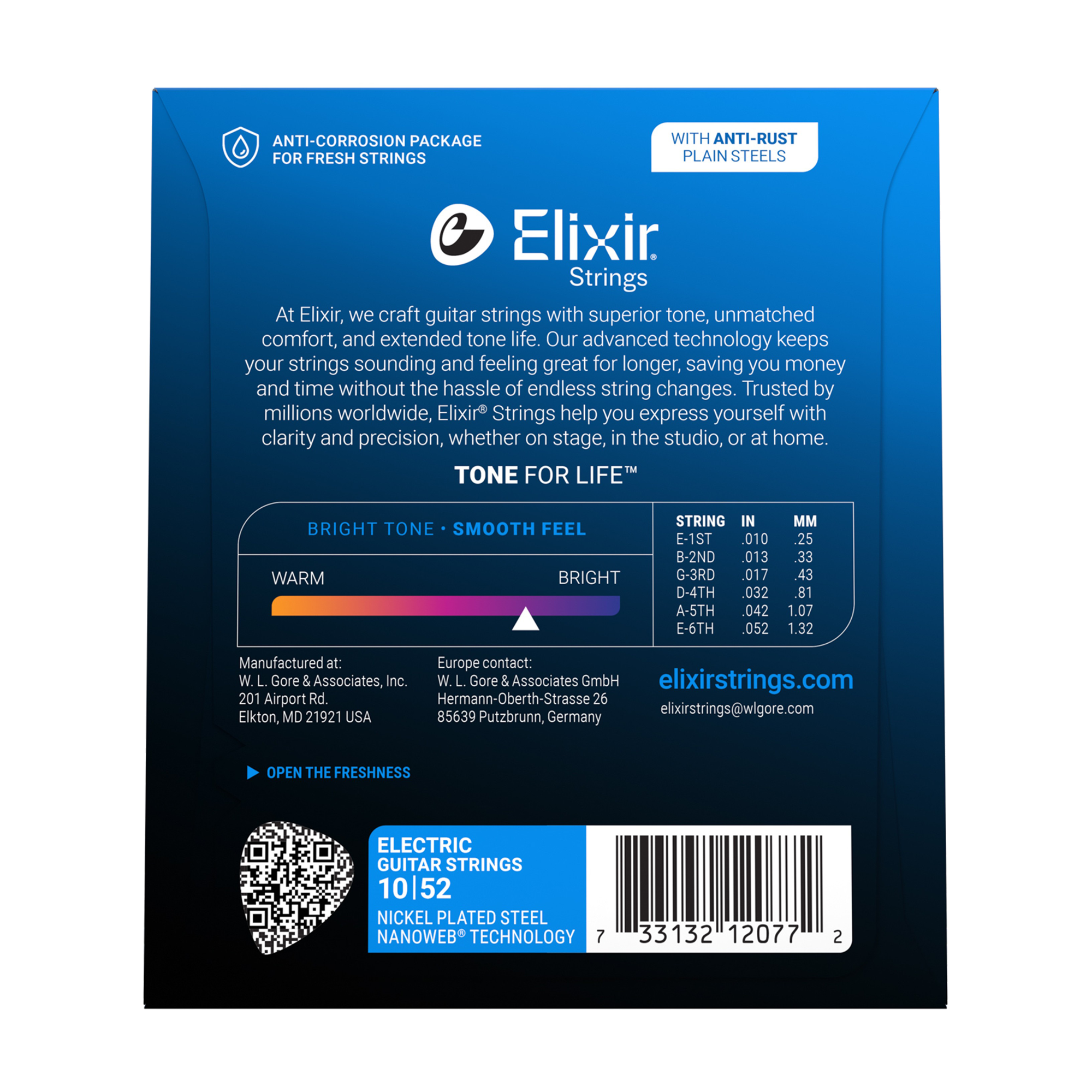 Cuerdas Elixir 12077 Acero Niquelado para Guitarra Eléctrica con Tecnología NANOWEB - .010-.052