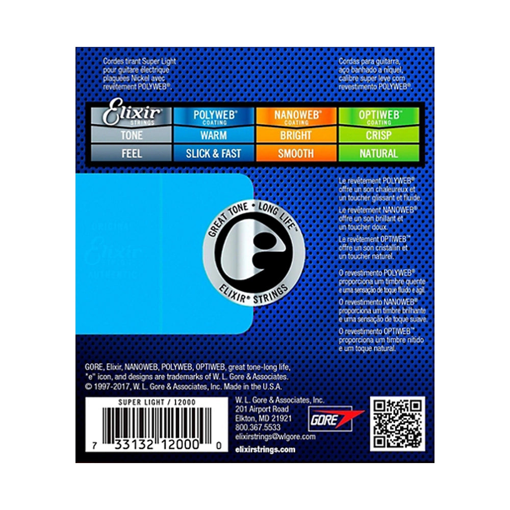 Elixir Electric Guitar Strings with Polyweb Coating, Super Light (.009-.042)