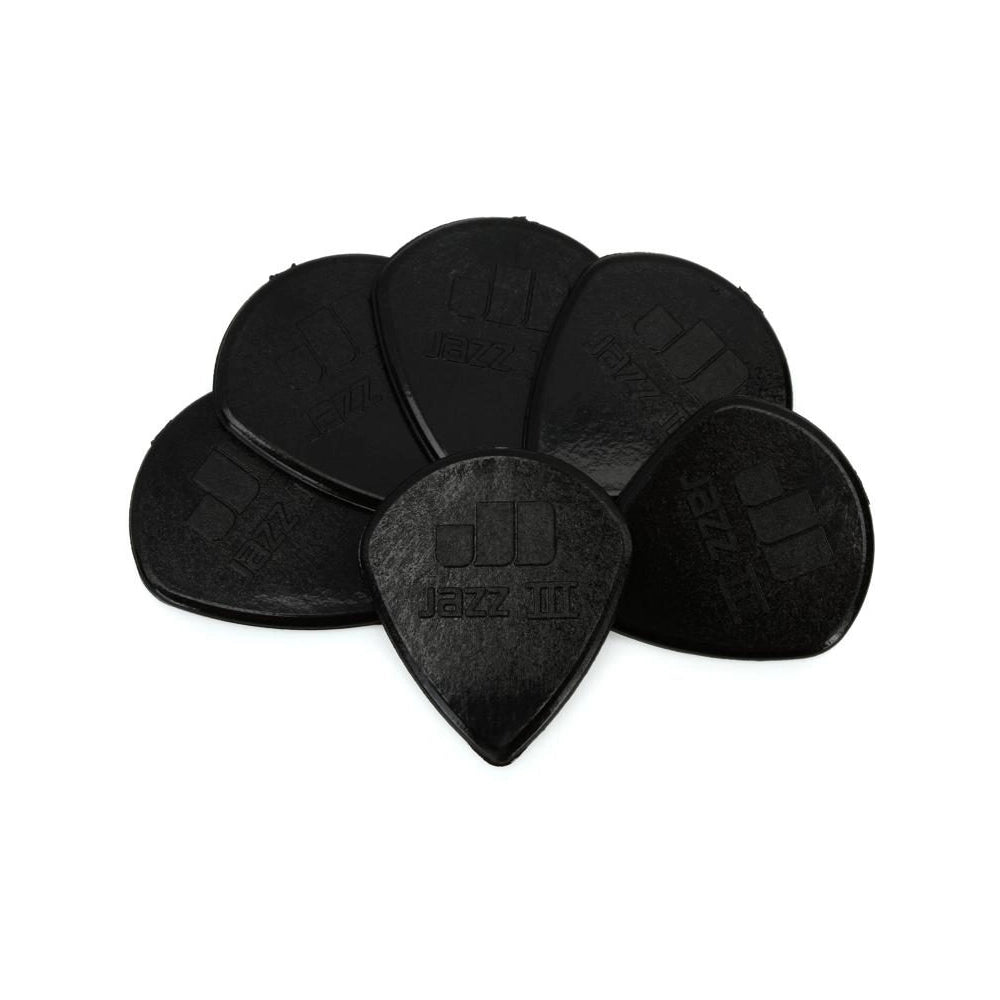 Dunlop 47P3S Nylon Jazz III Guitar Picks - 1.38MM Black Stiffo Point Tip