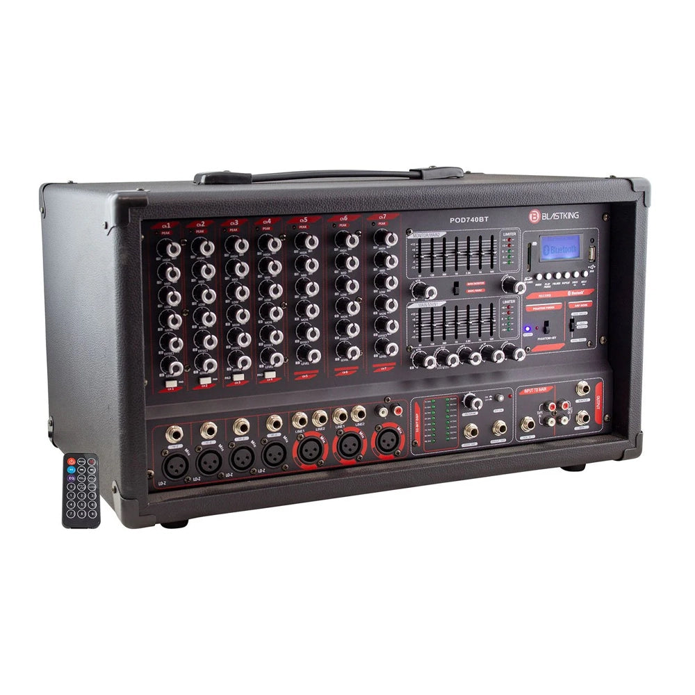 Blastking POD740BT 7-Channel Powered Mixer with Bluetooth, MP3 Player and EQ