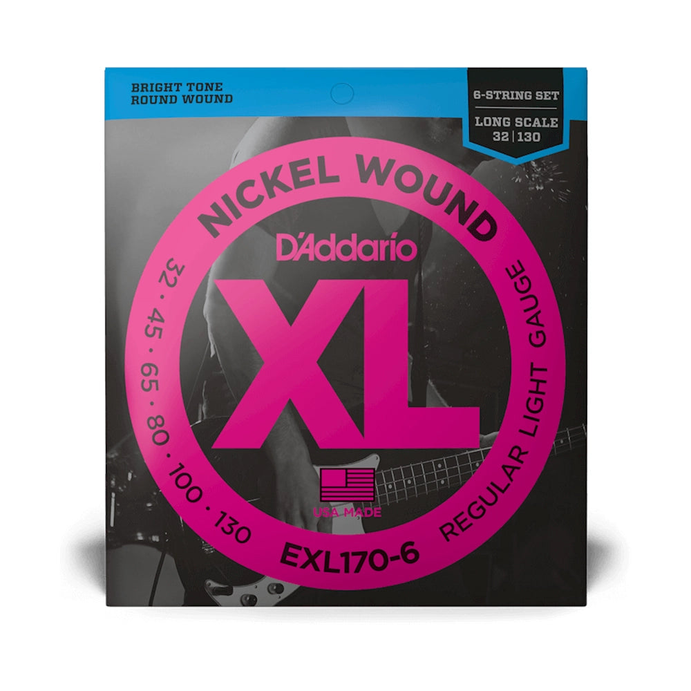 Cuerdas de Bajo D'Addario EXL170-6 de Acero Niquelado Redondas de 6 Cuerdas Largas