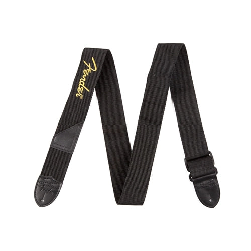 Fender 2" Black Poly Strap Yellow Logo
