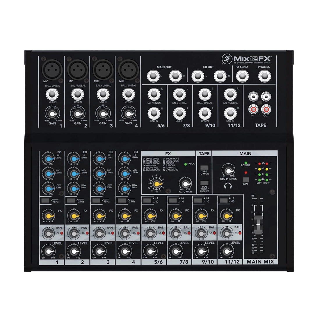 Mackie Mix12FX 12-channel compact mixer with Effects top view