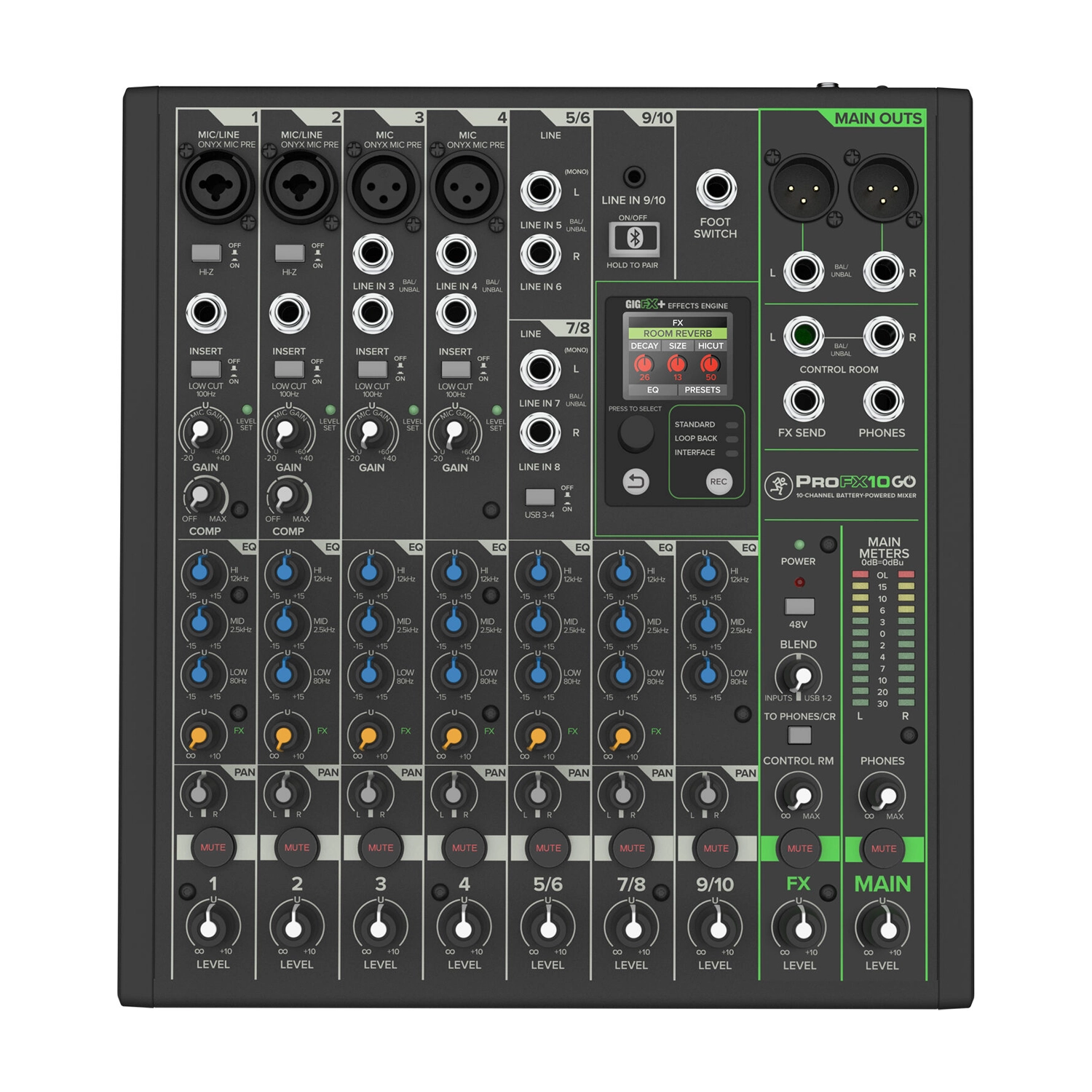 Mackie ProFX10 Go Mezcladora de 10 canales con batería y USB
