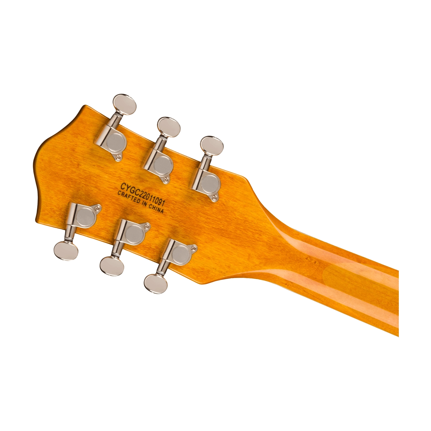 2509876542 Back Headstock close up on white background.
