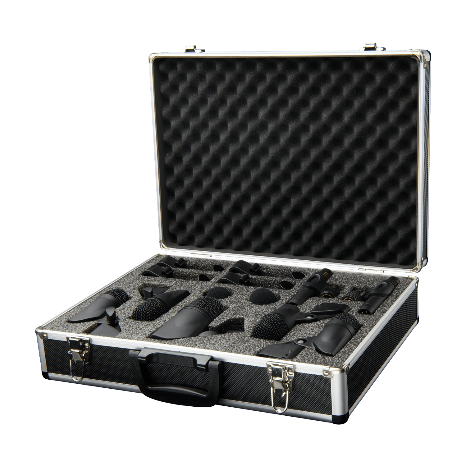 DM-7 Drum Microphone Set on case with white background.