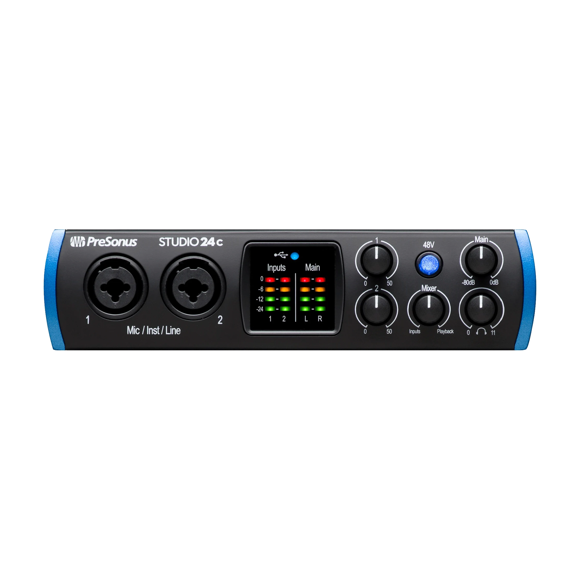 PreSonus Studio 24c audio interface Front on a white background