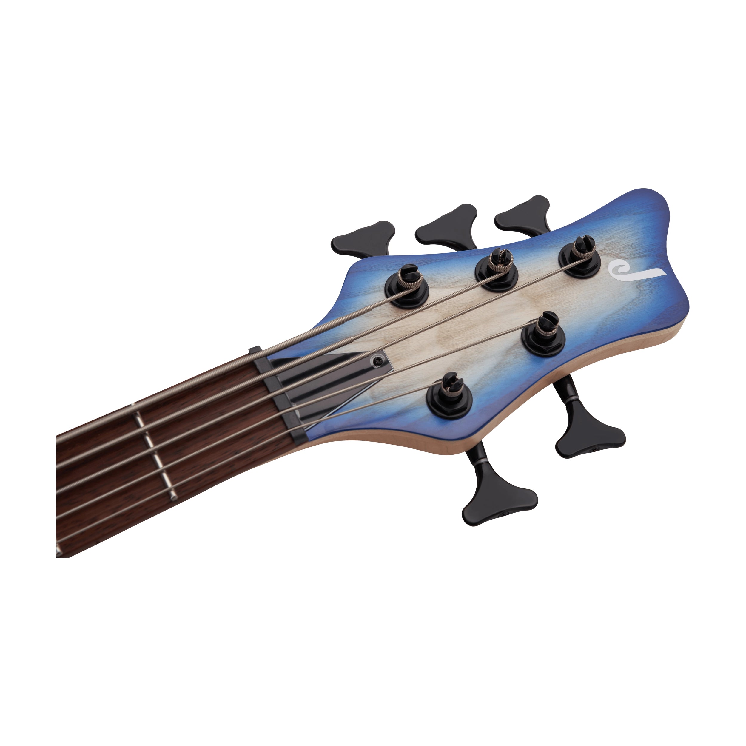 Close up of Jackson Pro Series Headstock with Blue Burst finish on a white background.