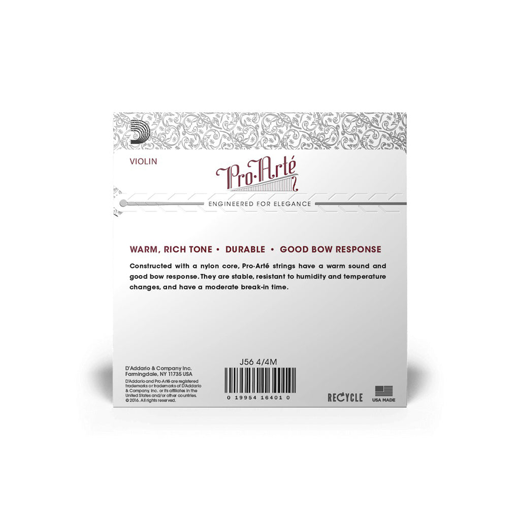 D'ADDARIO PRO ARTÉ JUEGO DE CUERDAS PARA VIOLÍN DE NÚCLEO DE NYLON 4/4 TENSIÓN MEDIA