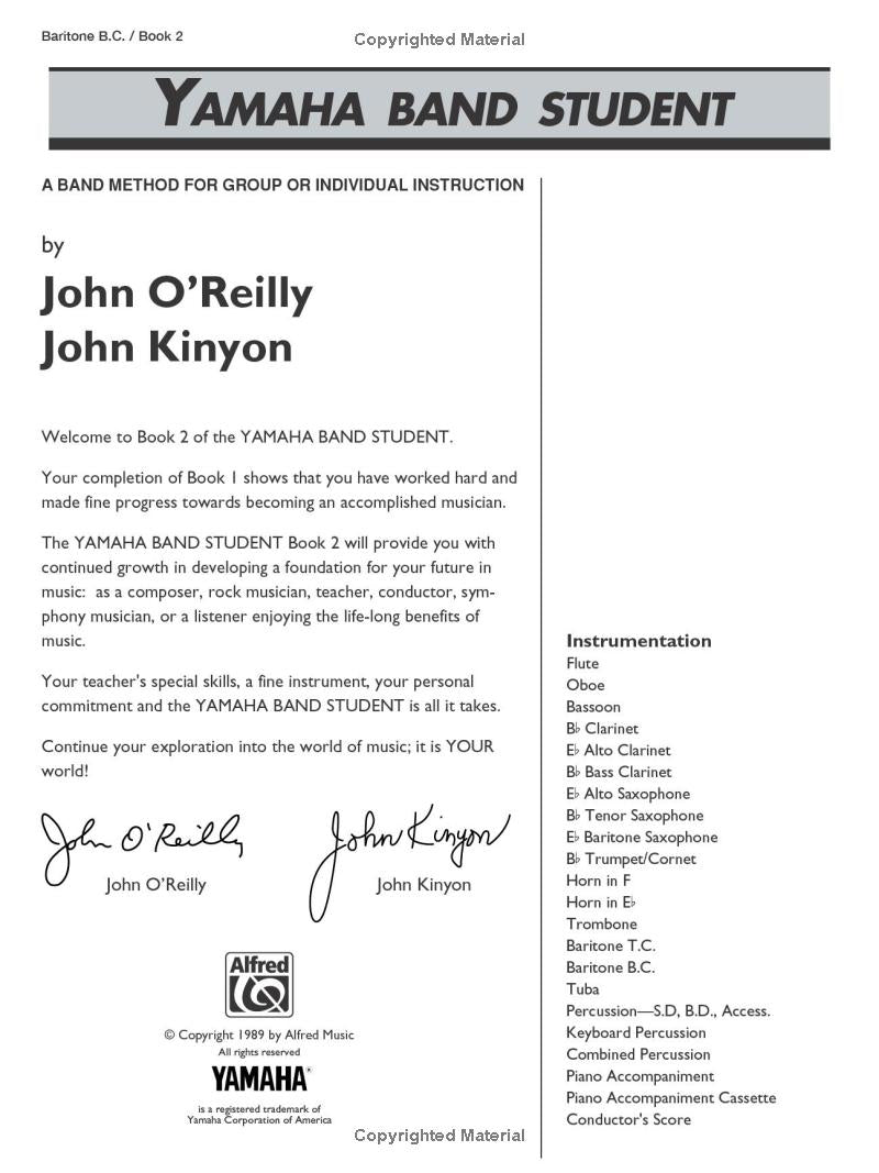 Yamaha Band Student, Book 2: E-flat Baritone Saxophone Book