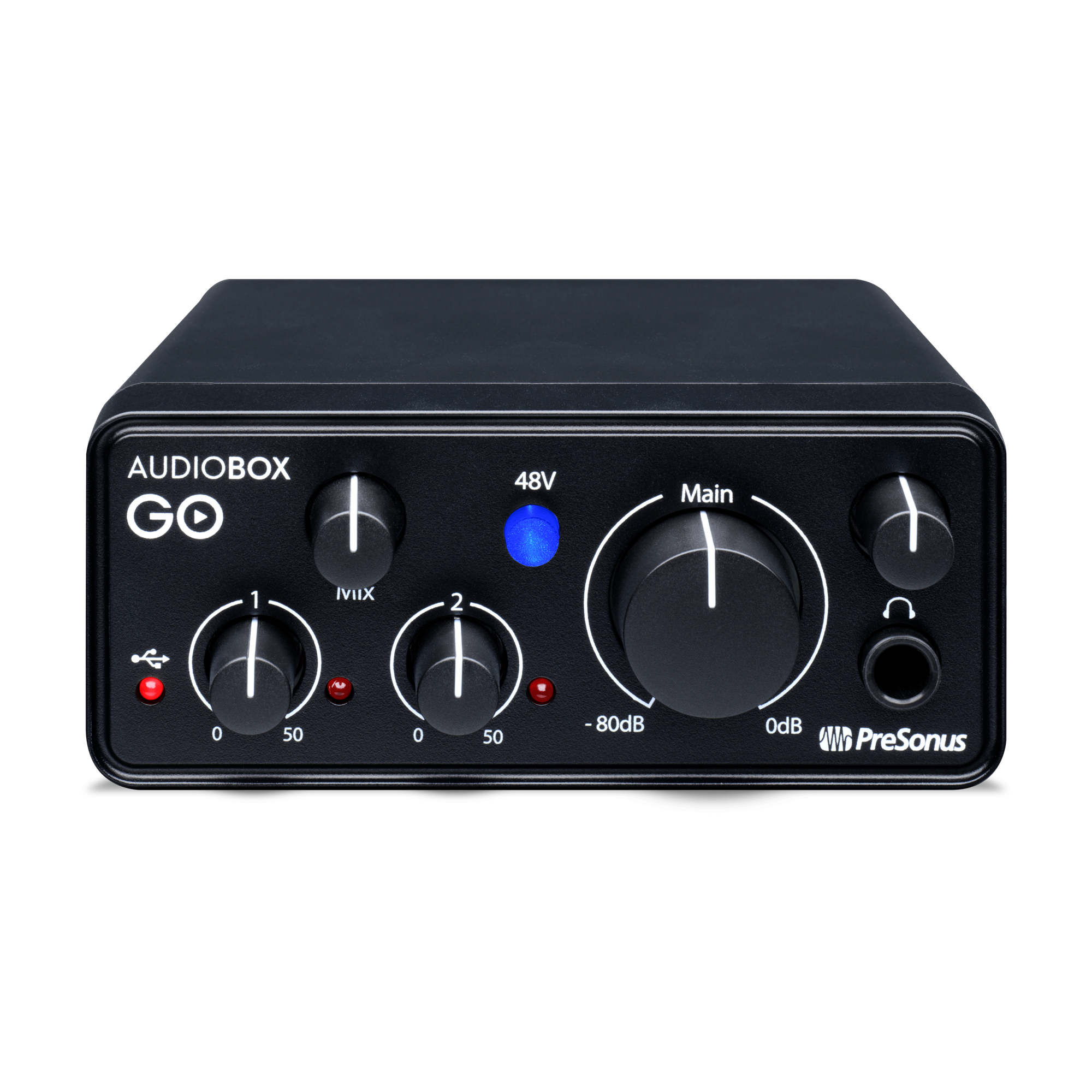 Front view of AudioBox GO USB Recording Audio Interface