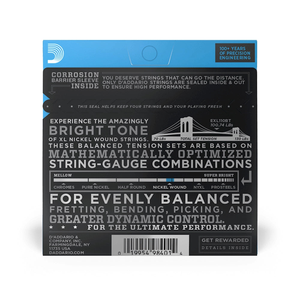 Cuerdas de guitarra eléctrica D'Addario EXL110BT de tensión equilibrada Lite, paquete individual