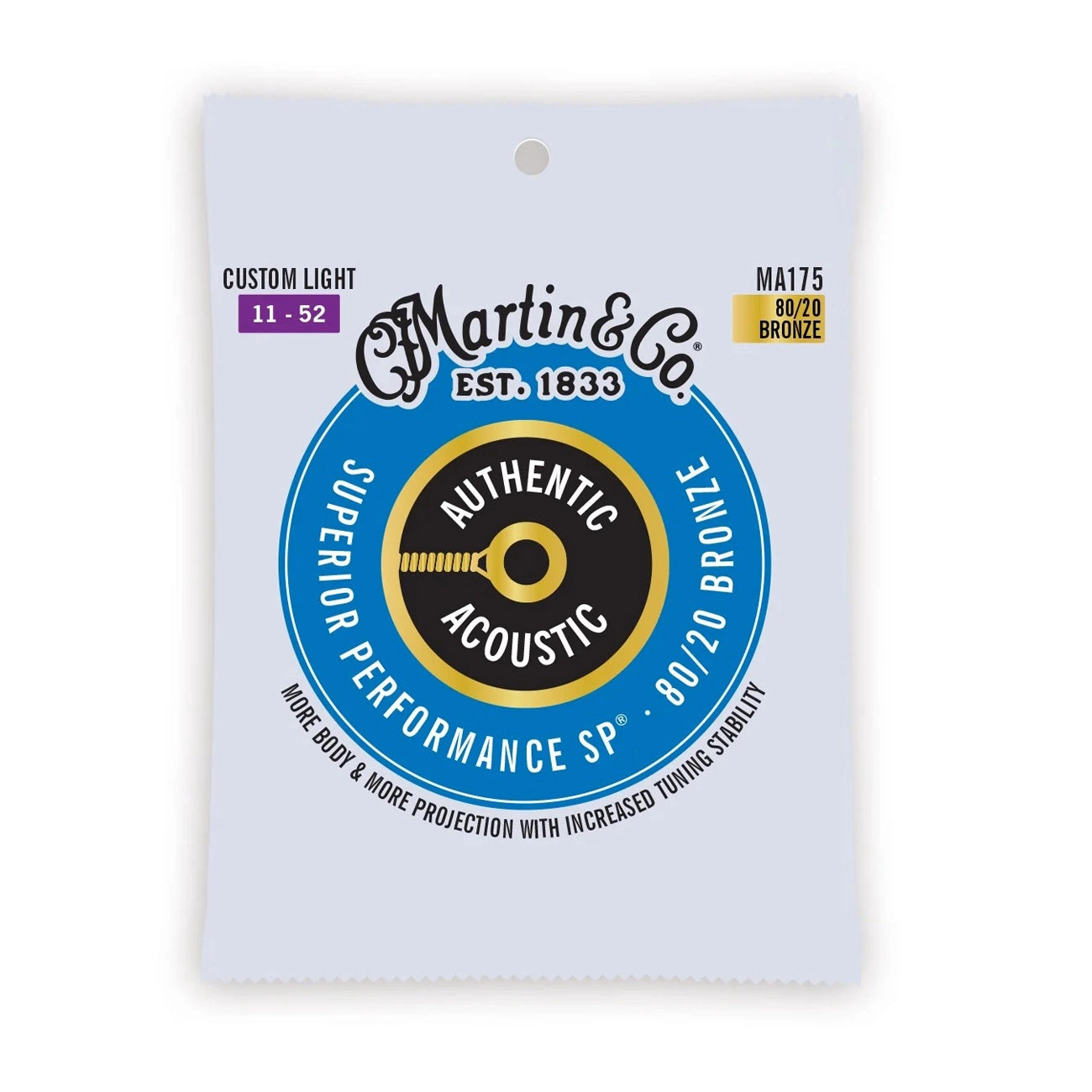 Martin Ma175 Authentic Acoustic Superior Performance 80/20 Bronze Guitar Strings 11-52