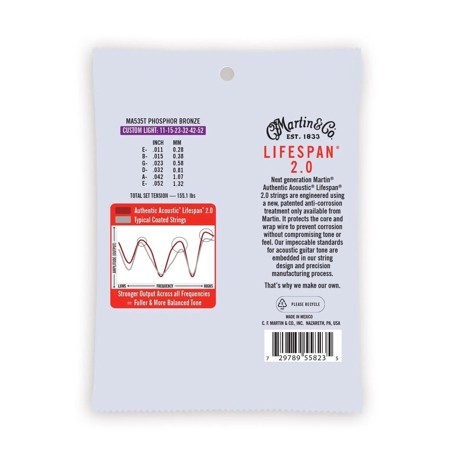 Martin MA540T Authentic Acoustic Lifespan 2.0 Acoustic Guitar Strings - .012-.054 Light
