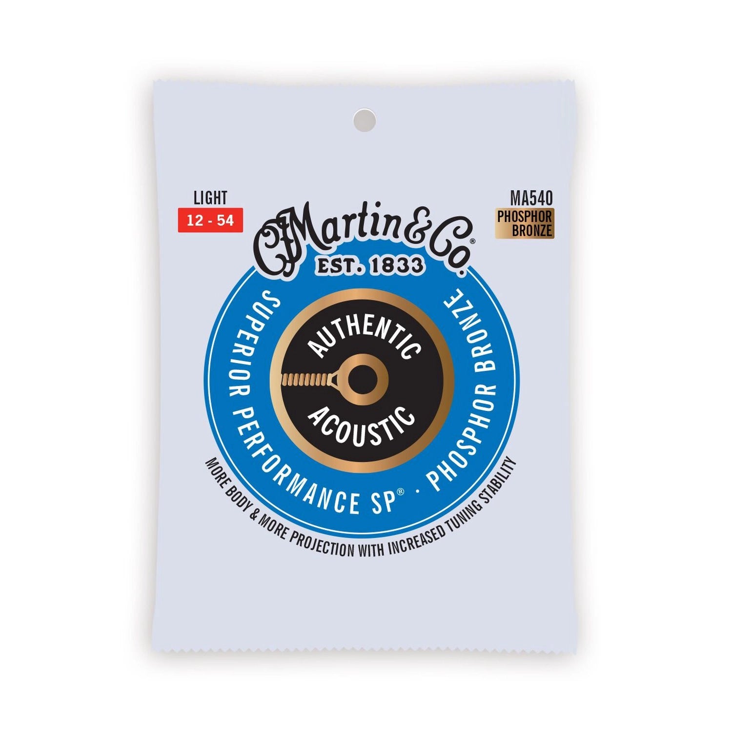 Martin MA540 Authentic Acoustic Superior Performance 92/8 Phosphor Bronze Guitar Strings - .012-.054 Light