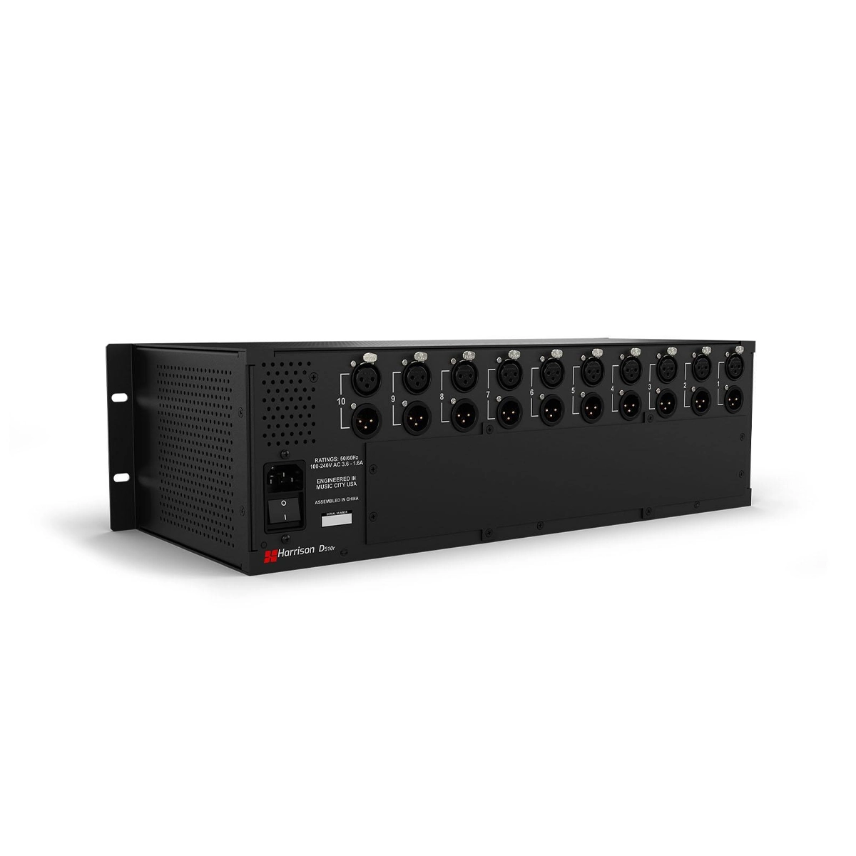 Harrison Audio D510r 500 Series Chassis back side angle panel view