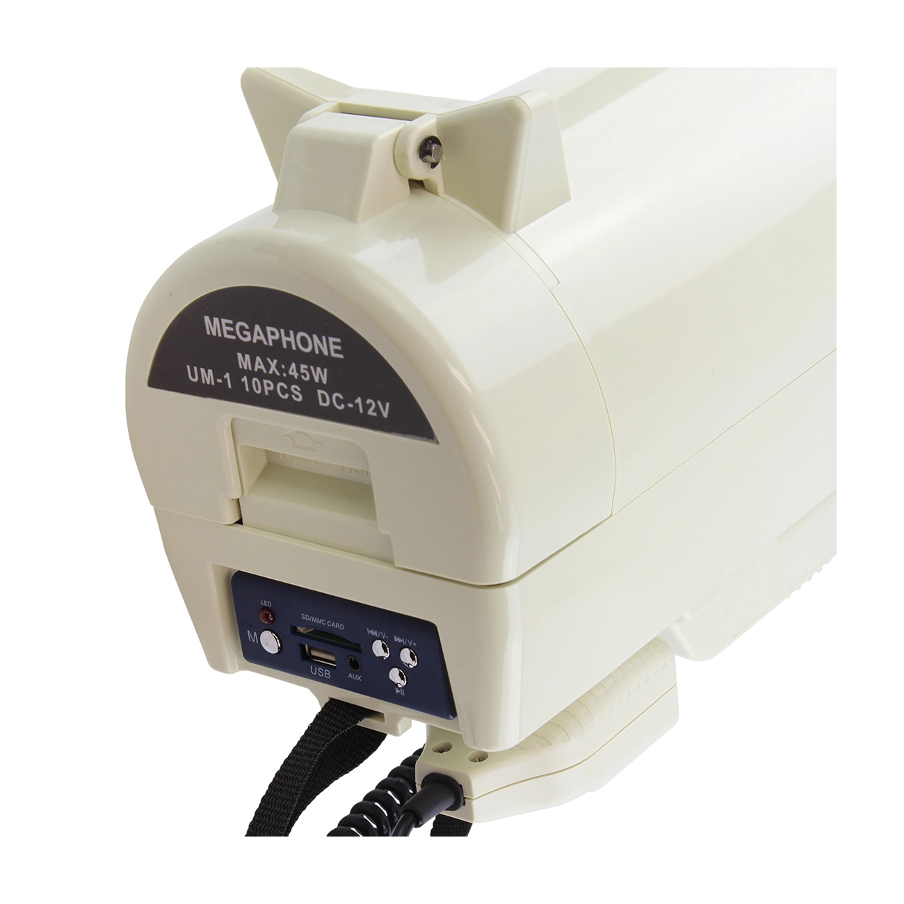 BK Shoulder Megaphone With Wireless Microphone back side panel close up