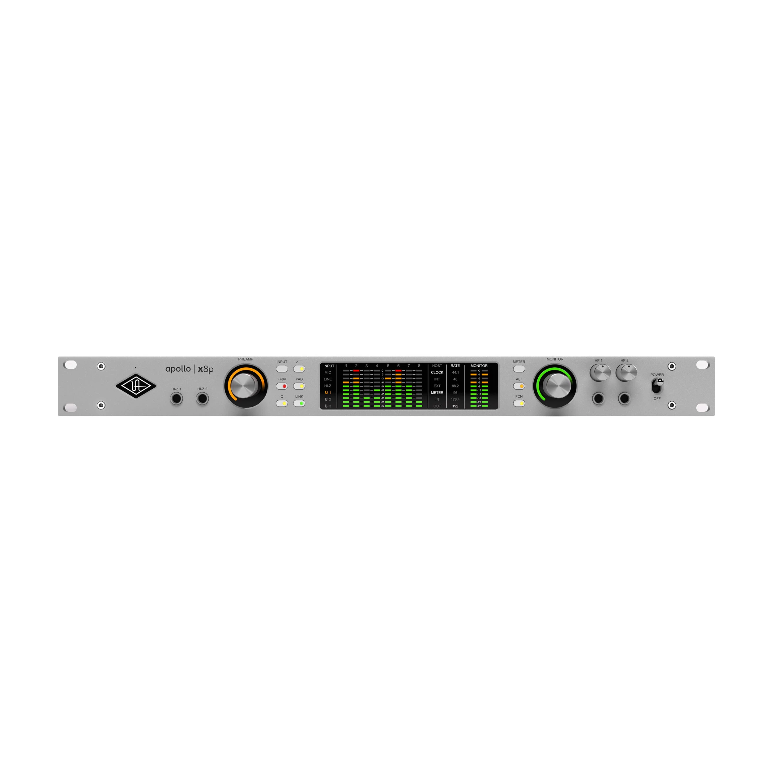 Universal Audio Apollo X8p Gen 2 Essentials+ Thunderbolt front panel view