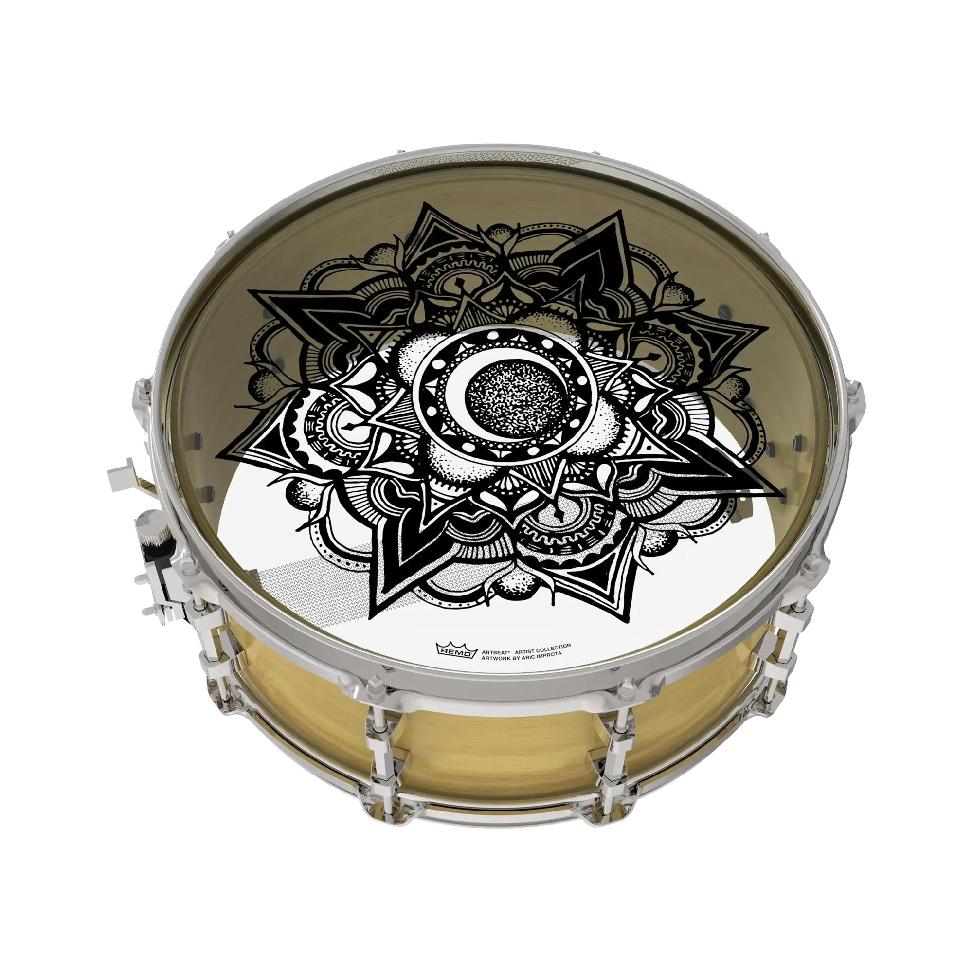 View in a snare of Remo 14" Emperor Artbeat Skyndeep Nocturnal Bloom Drum Head