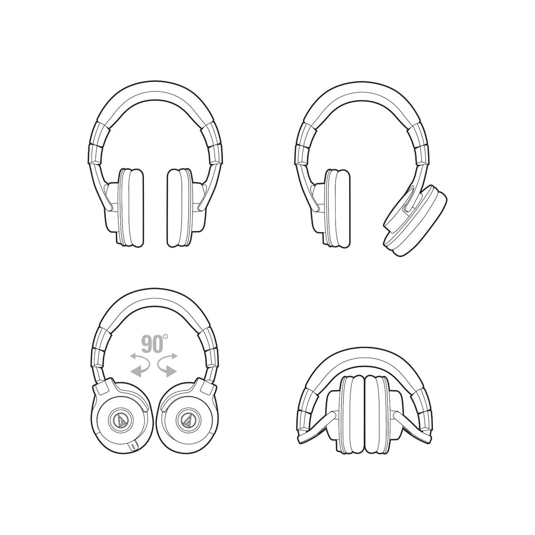 90° swiveling earcups for easy, one-ear monitoring and collapsible for space-saving portability