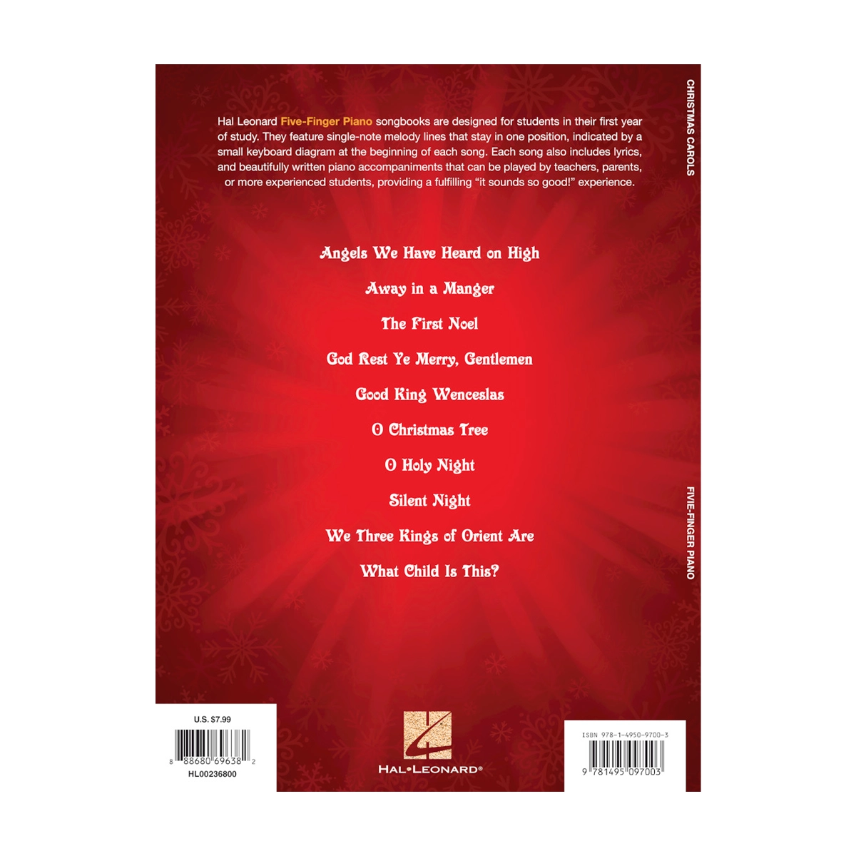 Christmas Carols: Five Finger Piano Songbook Softcover