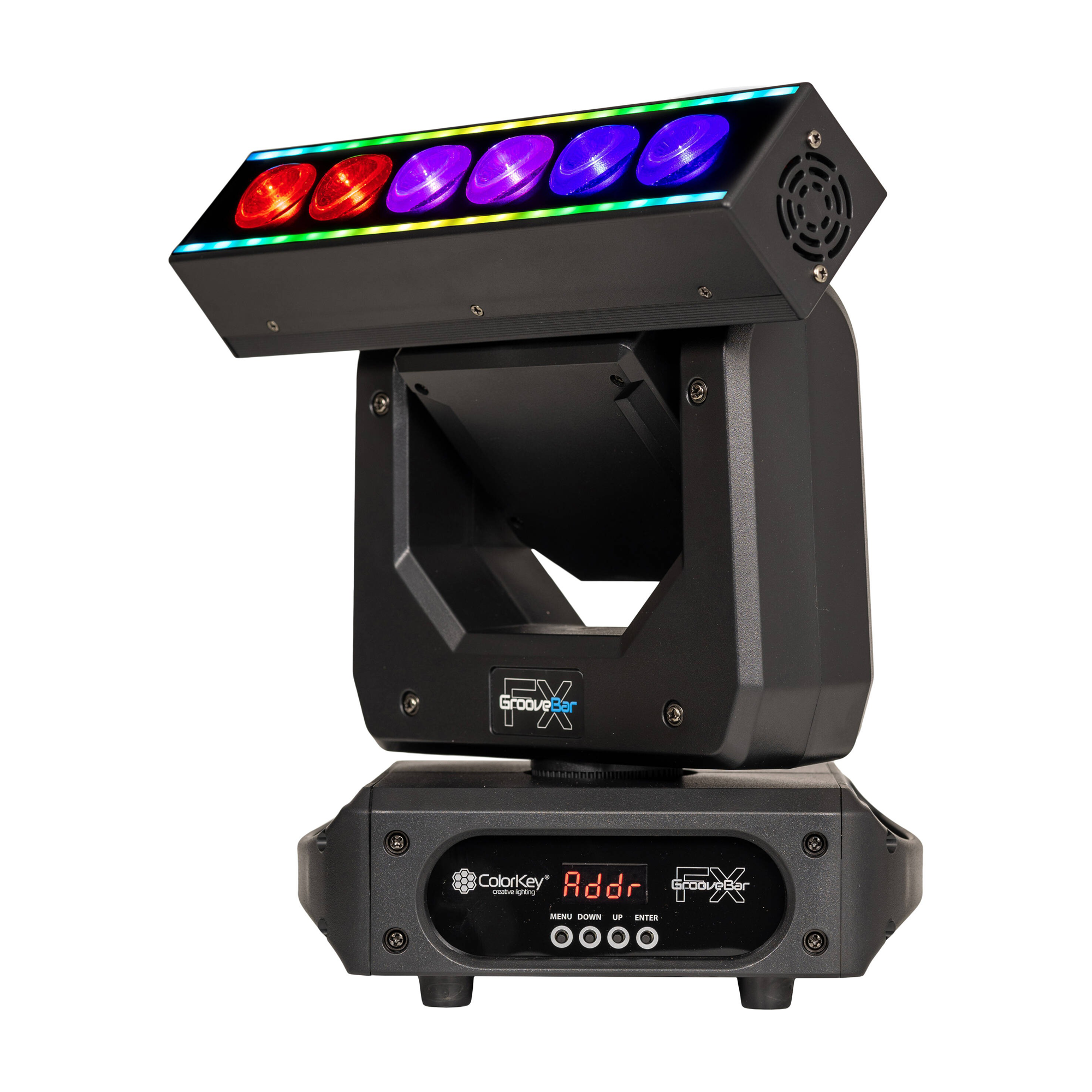 Front view of ColorKey GrooveBar FX Moving Head with Pixel Control and RGB Strip Effects