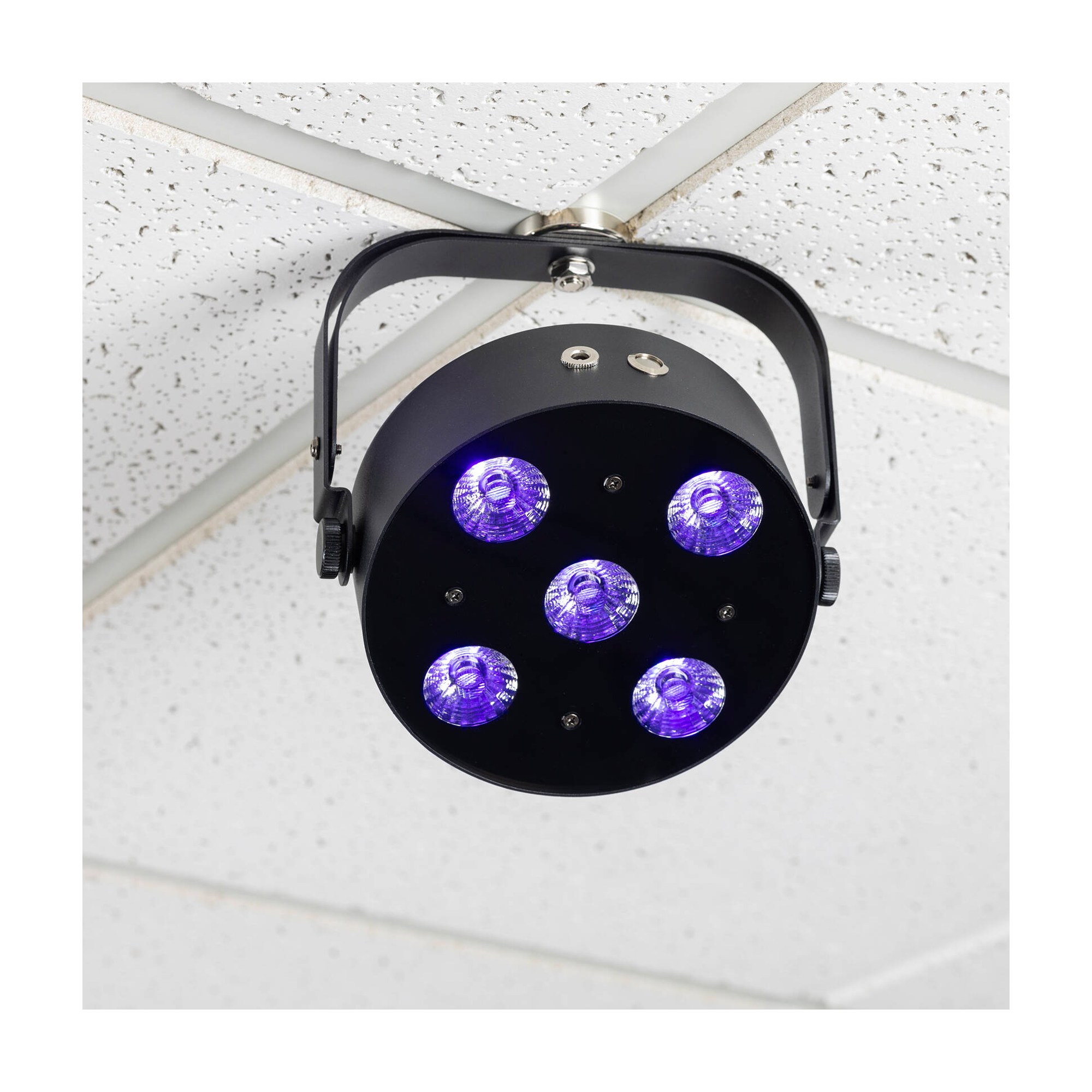 Colorkey Mobilepar Mini Hex 5 Wireless Rgbaw+Uv led fixture rigged at cealing