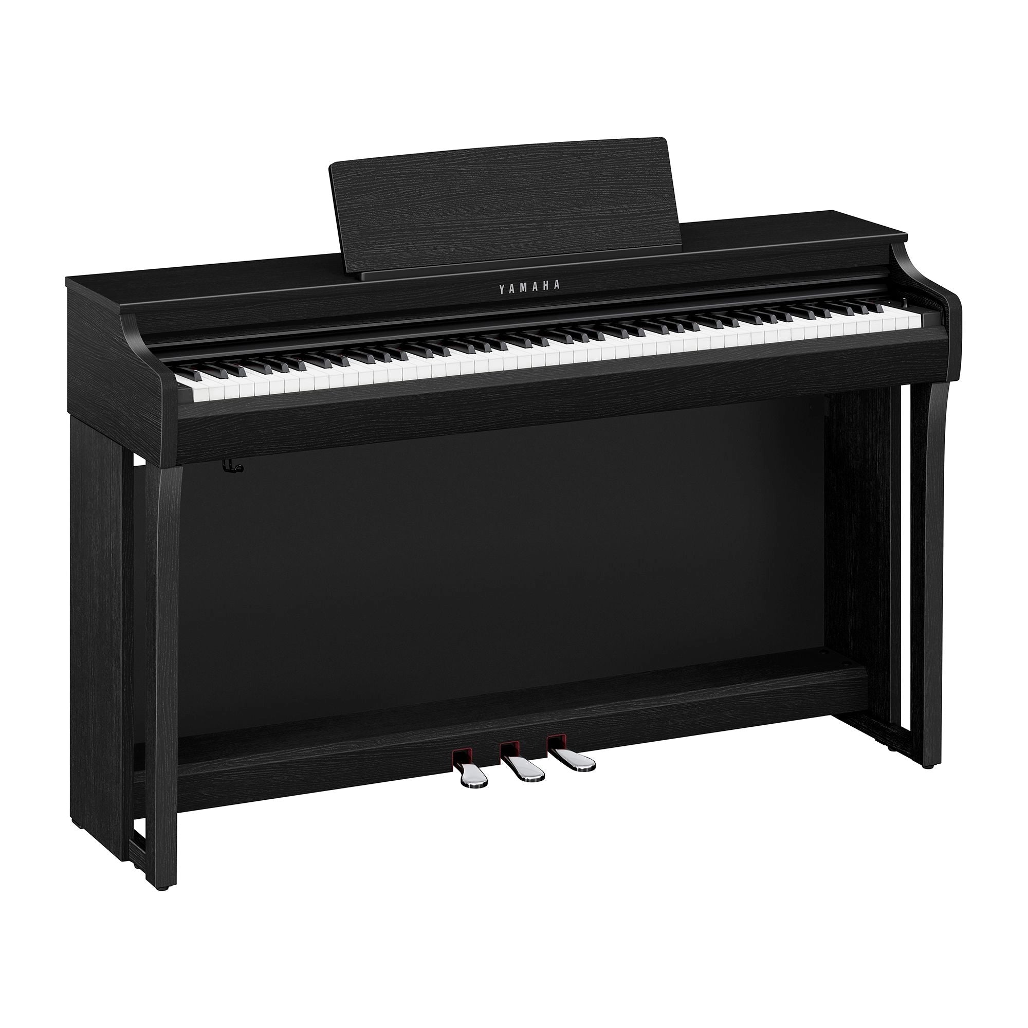Yamaha CLP-825~BL full view of black piano with bench