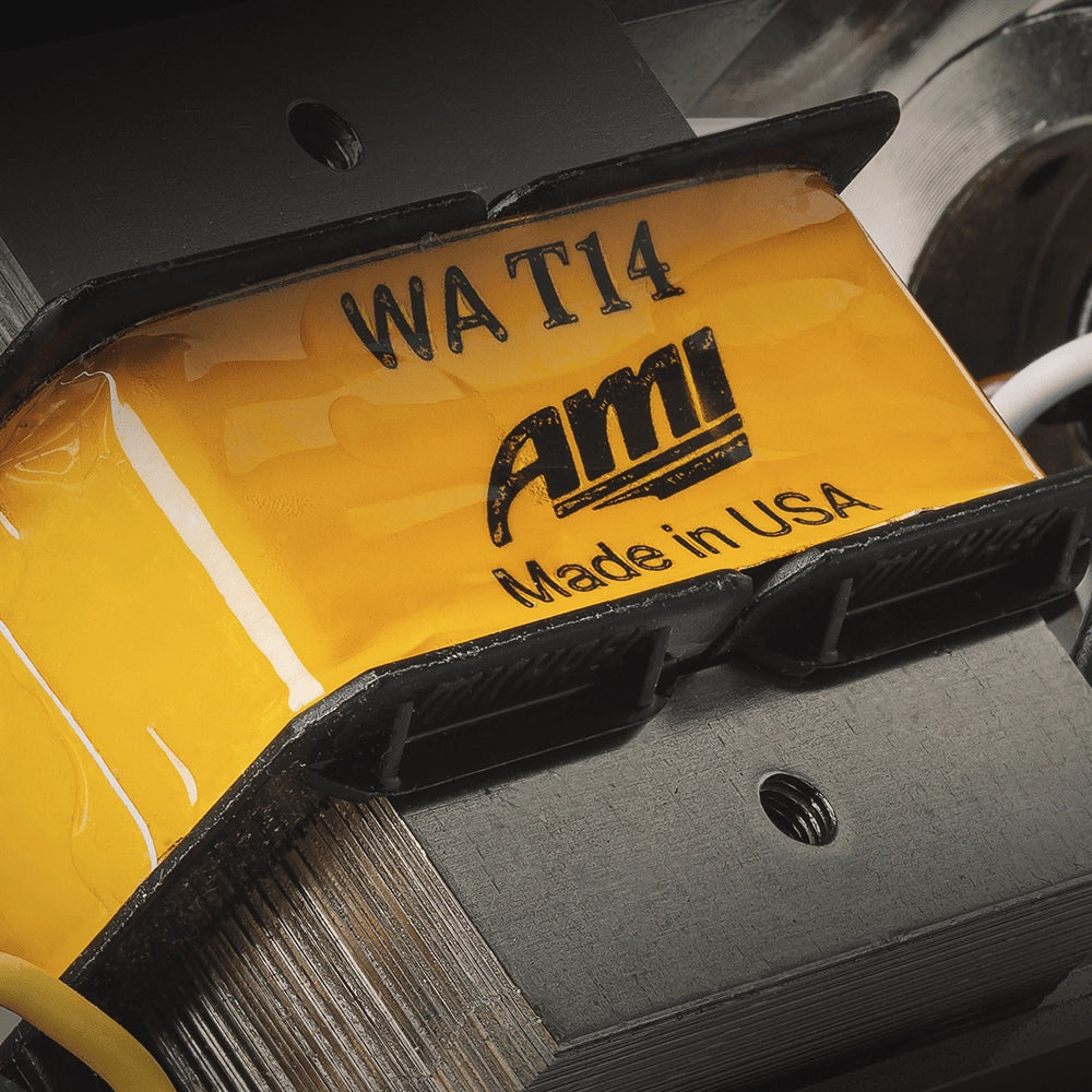 Close-up view on AMI transformer drives of Warm Audio WA-CX12 Tube Condenser Microphone