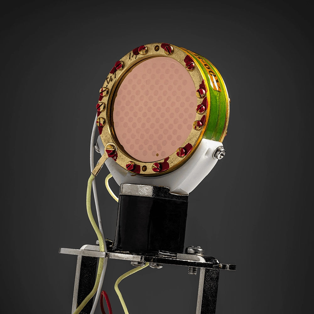 Close-up view on capsule of Warm Audio WA-CX12 Tube Condenser Microphone