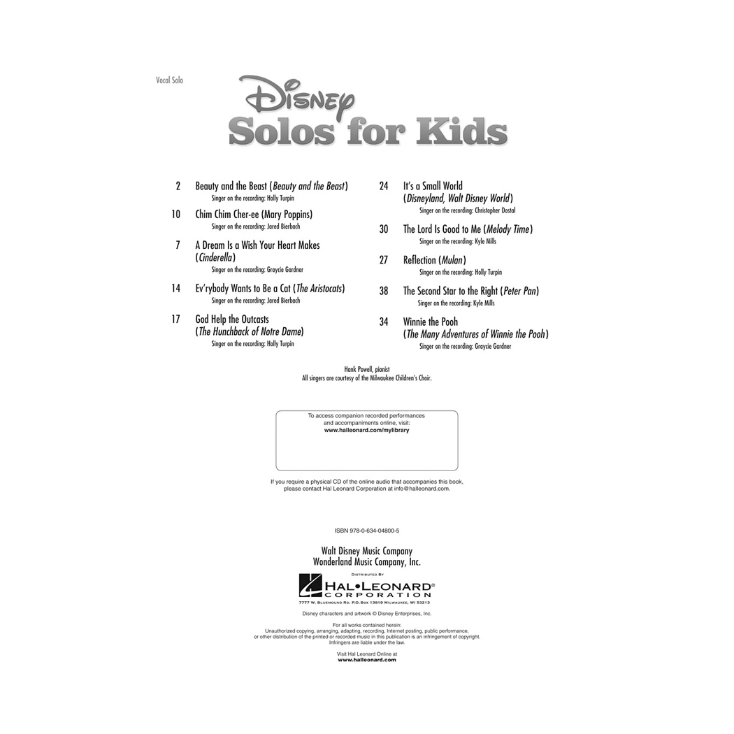 Disney Solos for Kids: Vocal Collection Softcover Audio Online