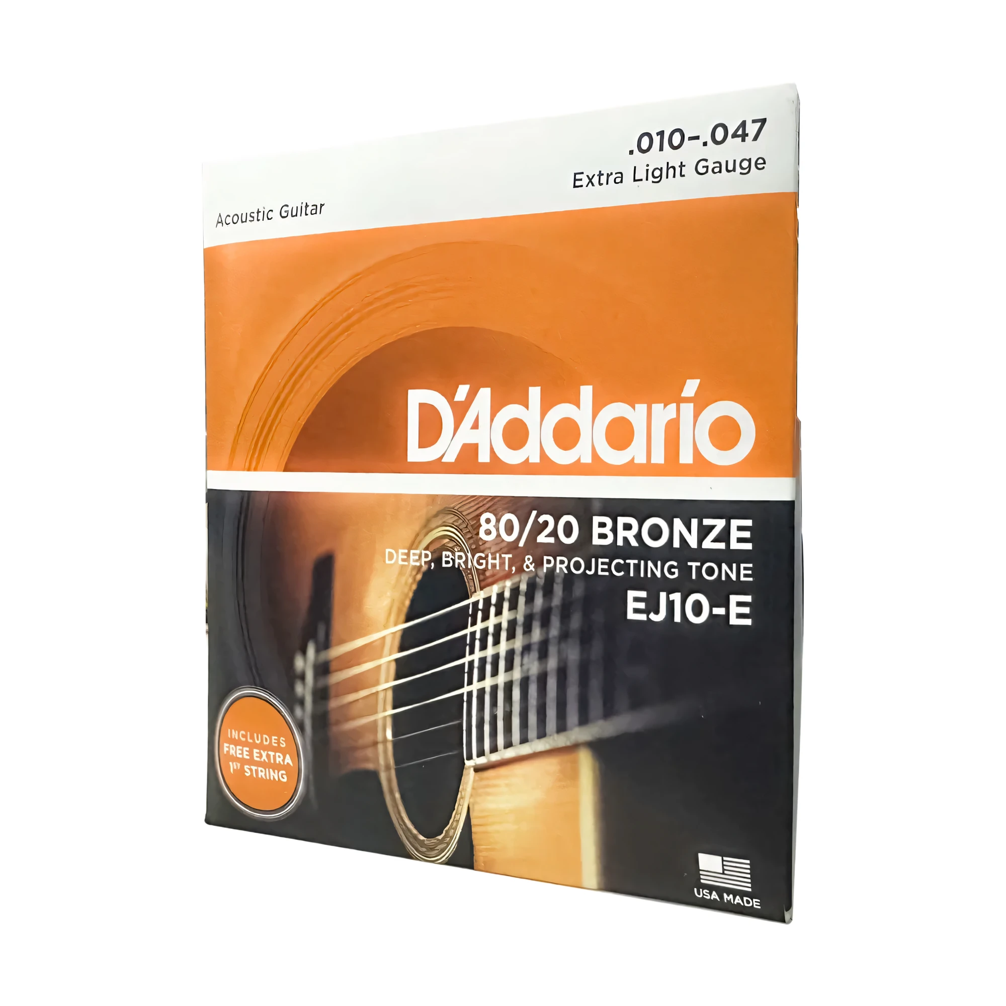 D’Addario EJ10-E 80/20 Bronze, Cuerdas para Guitarra Acústica Extra Light, Calibre 10-47, 1ra Cuerda Extra GRATIS