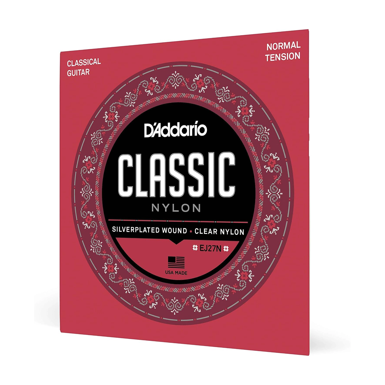 D'Addario EJ27N Normal Tension Classical Guitar Strings - front side angle view