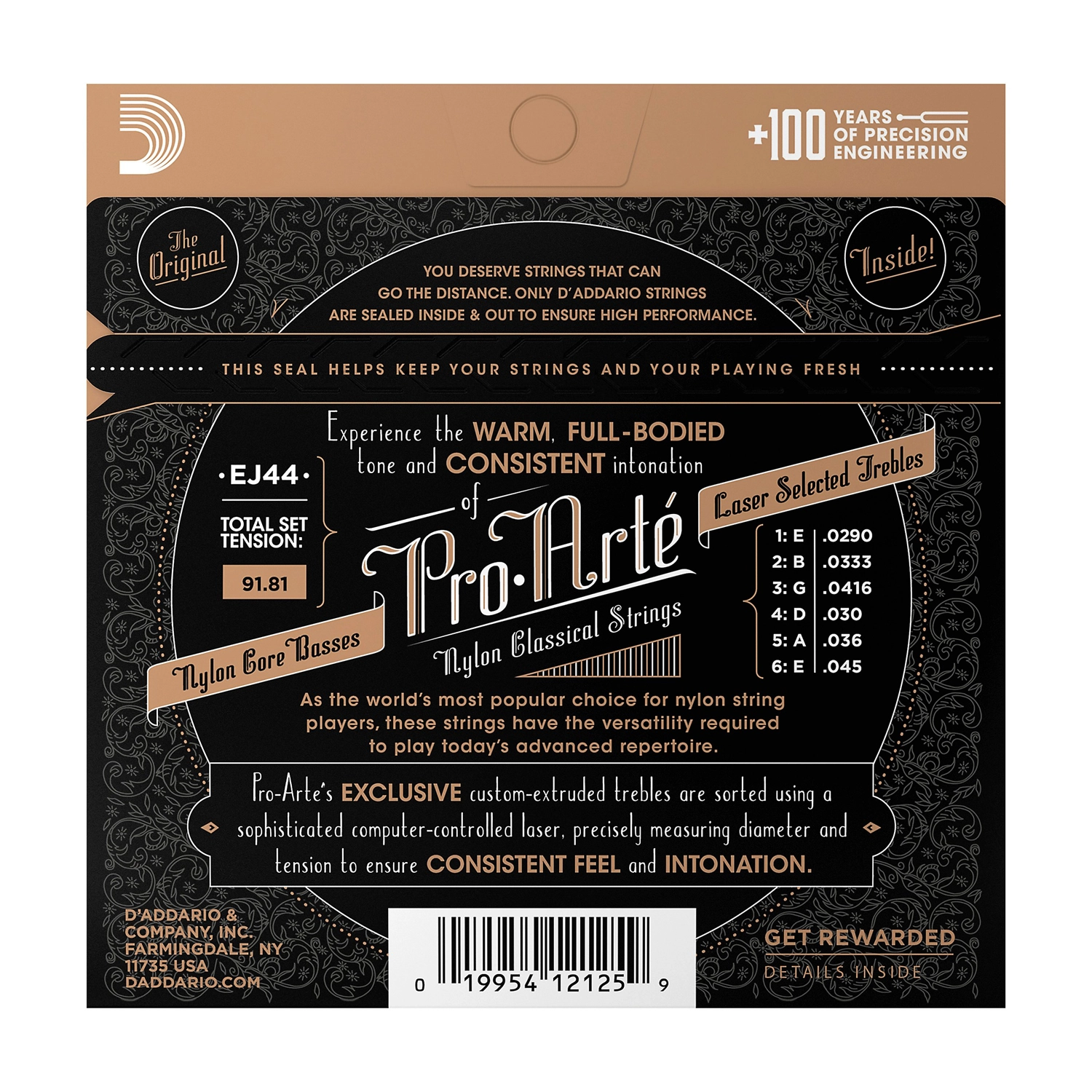 D'Addario Pro-Arte Classical Guitar Strings - Extra Hard Tension back panel view