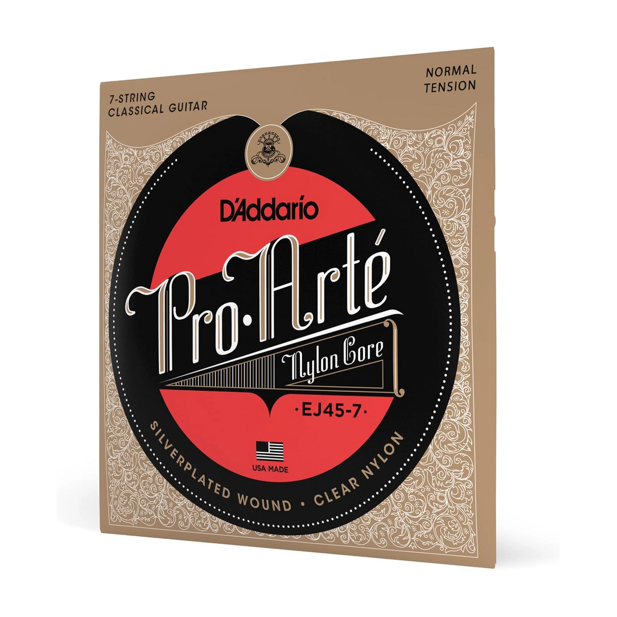 D'Addario Pro-Arté Classical Strings EJ45-7, Normal, 7-String front side angle view