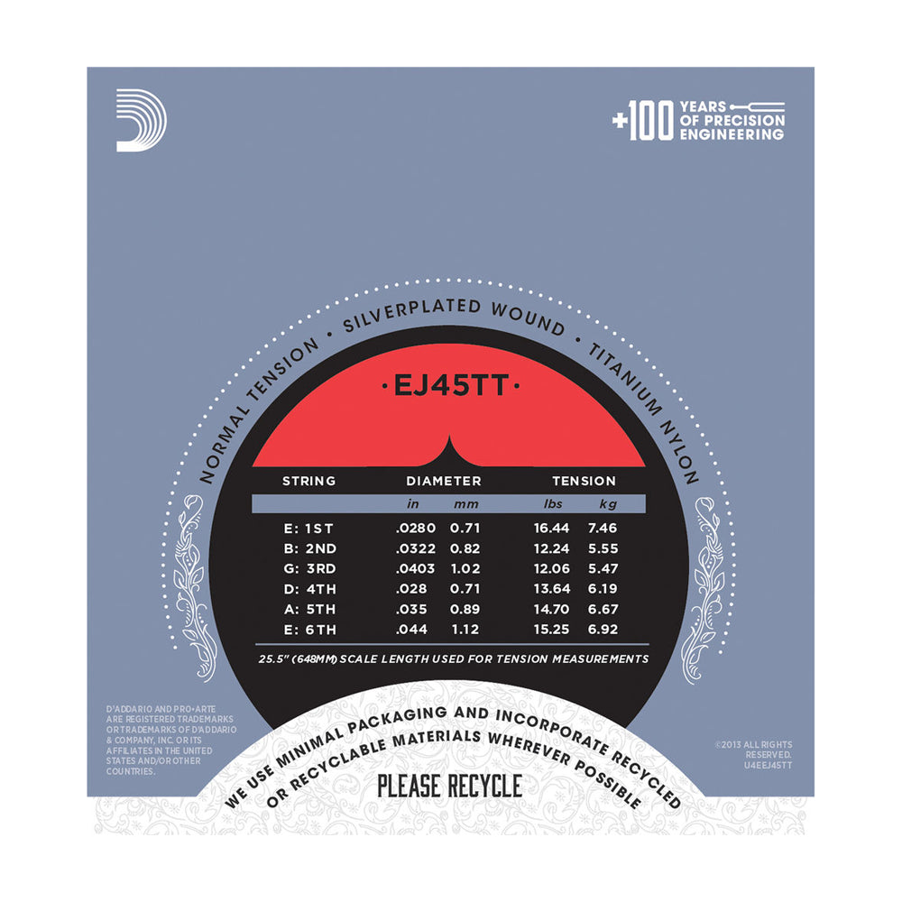 D'Addario Normal Tension Pro-Arte Dynacore Titanium Trebles Classical Guitar Strings