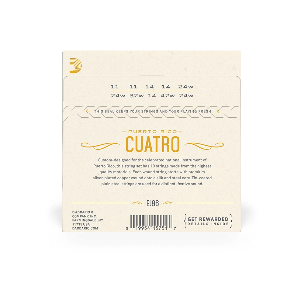D'Addario Silver Plated Copper Puerto Rican Cuatro Strings 10 String Set