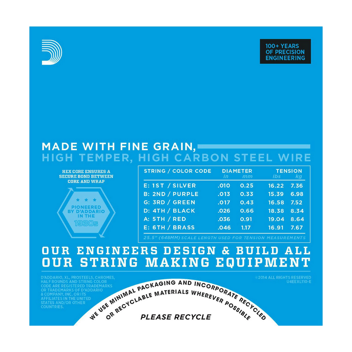 D'Addario EXL110-E Electric Guitar Strings 10-46 W/ Bonus High E String