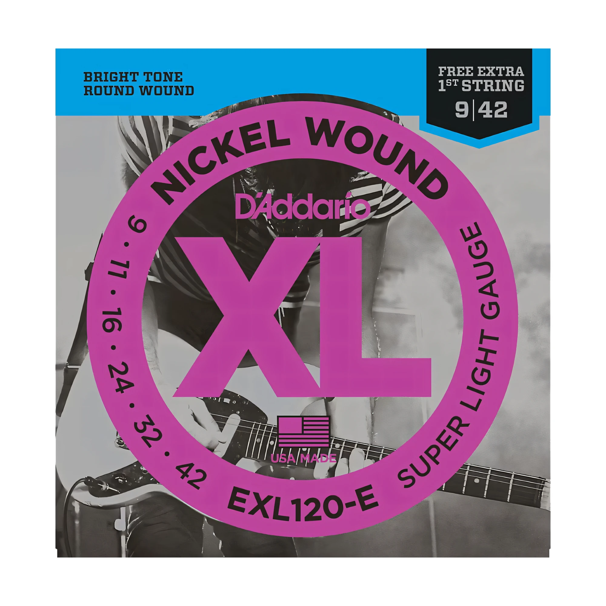 D'Addario EXL120 XL Electric Guitar Strings - .009-.042 Super Light, FREE Extra 1st String