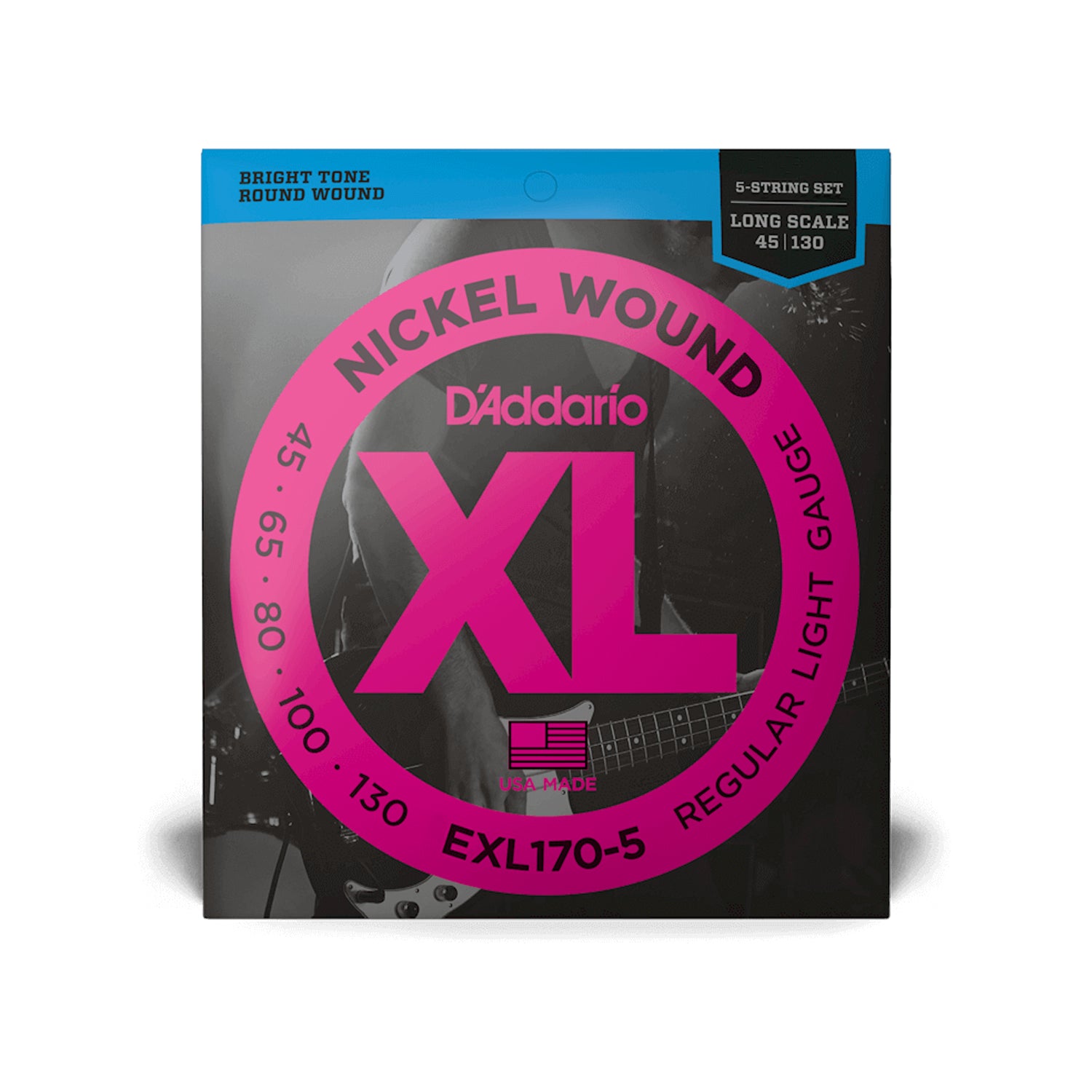 D'Addario EXL170 Regular Light Long Scale 5-String Bass Strings .045-.130